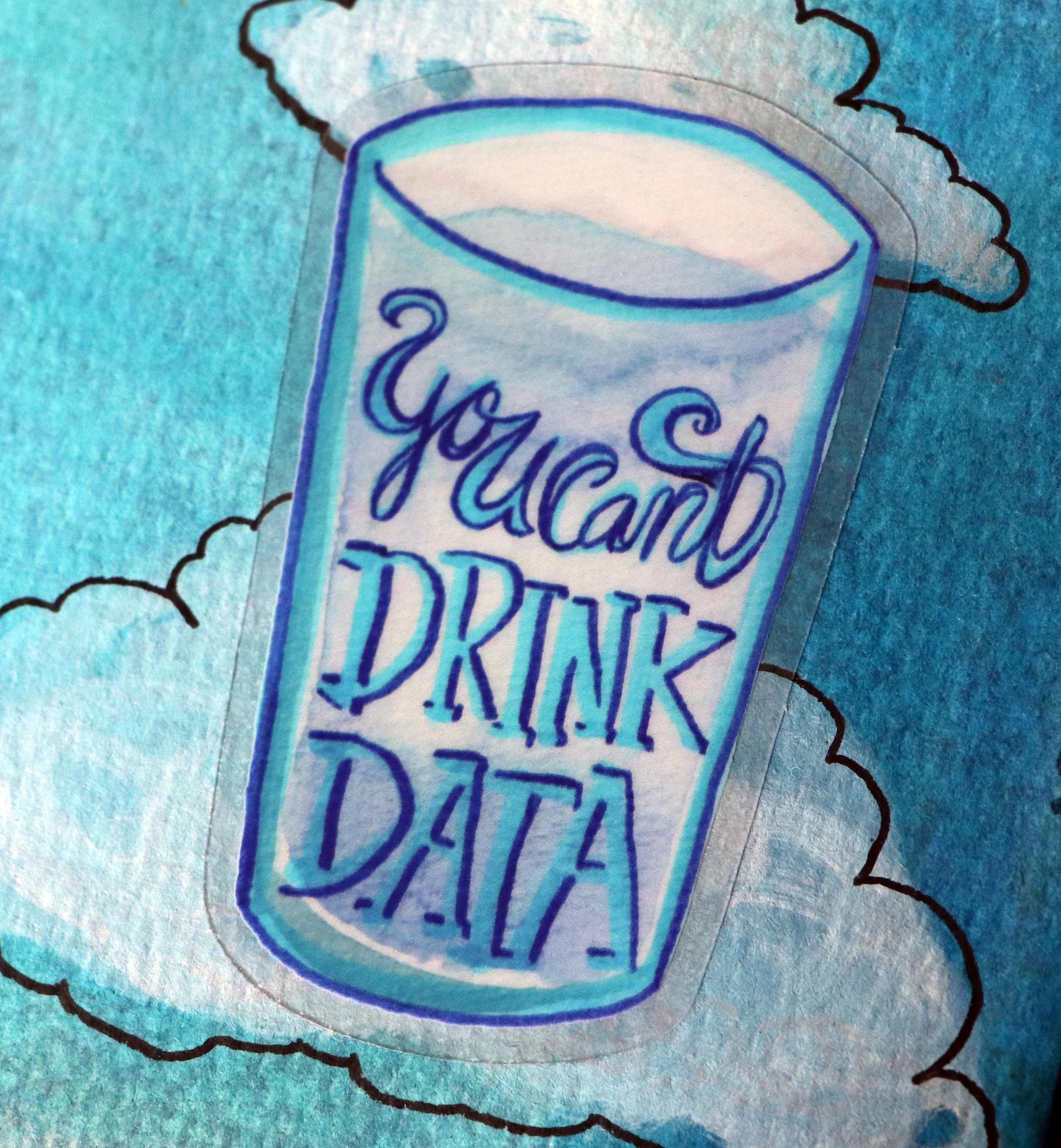 A colored drawing of a glass of milk with a blue outline, placed on a blue textured background with black cloud-like borders.