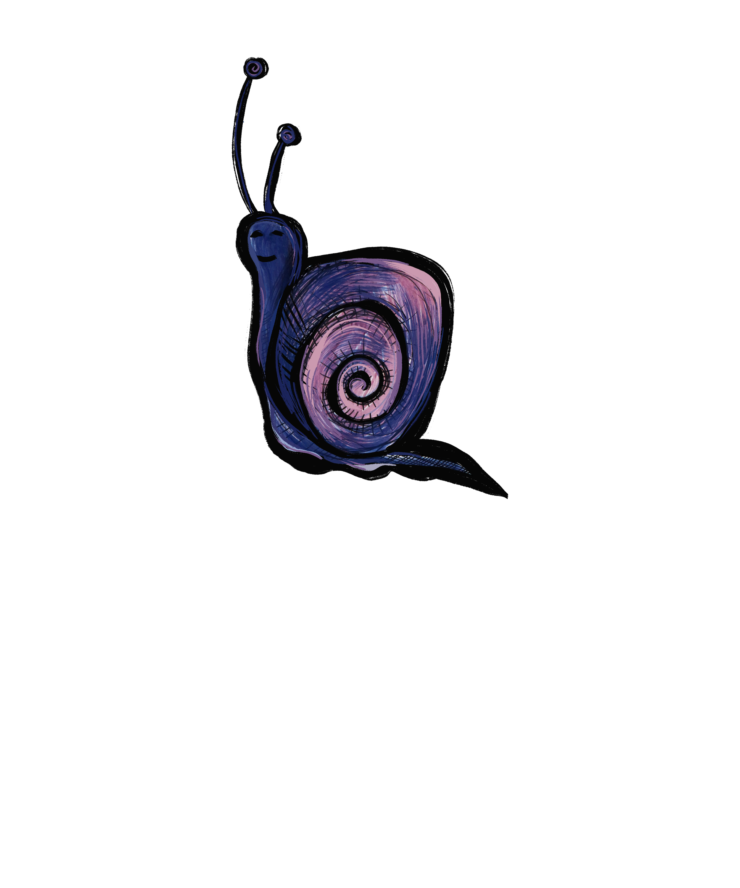 Colorful spiral shell with a blue snail character smiling underneath it, set against a black background.