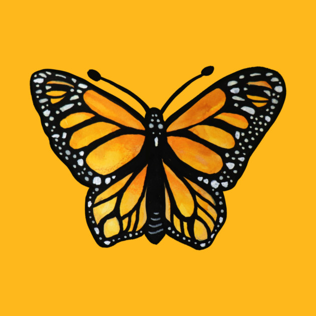 Illustration of a Monarch butterfly on a yellow background.