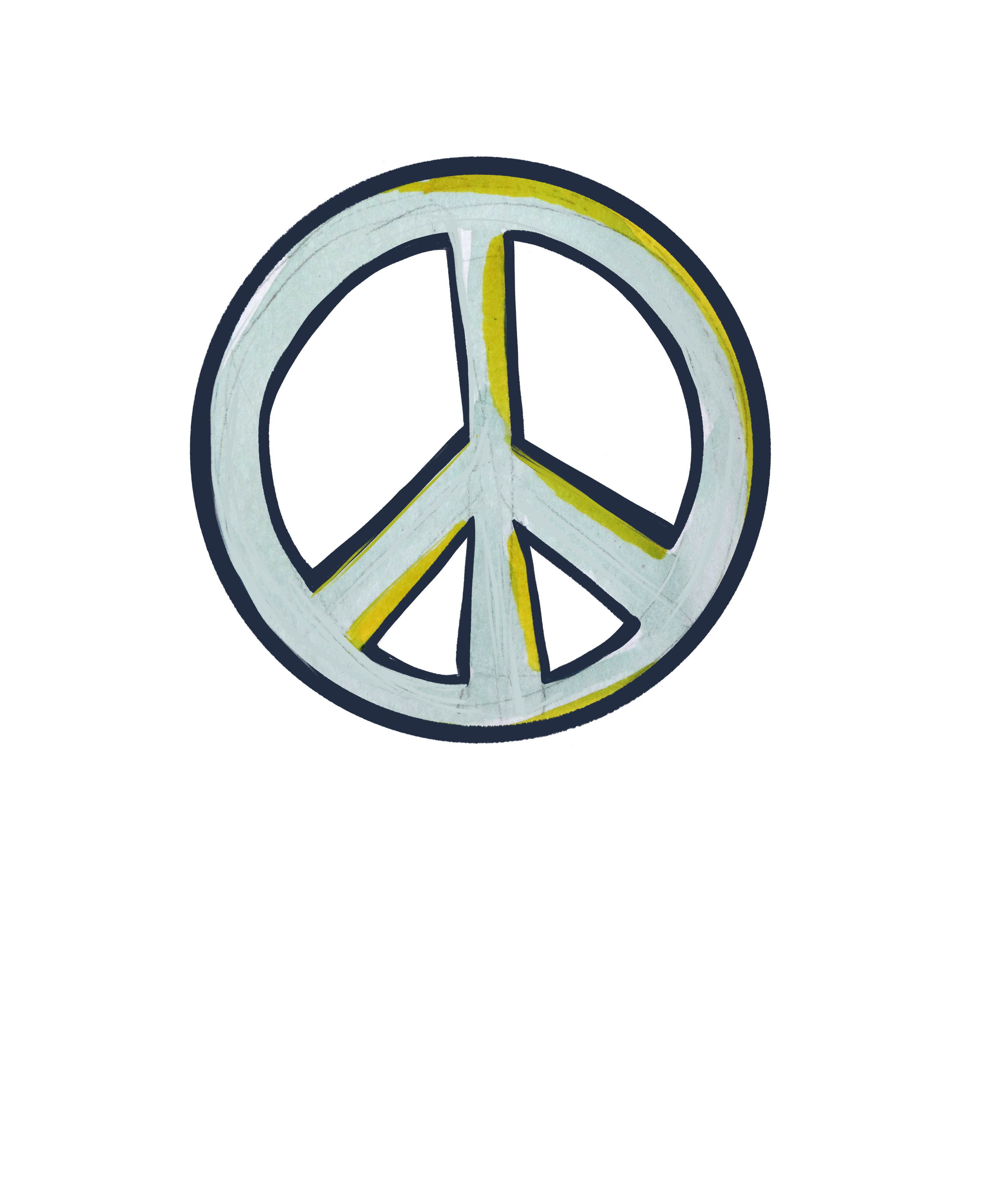Hand-drawn peace symbol with colorful segments and the phrase "Make Peace Not War" underneath.