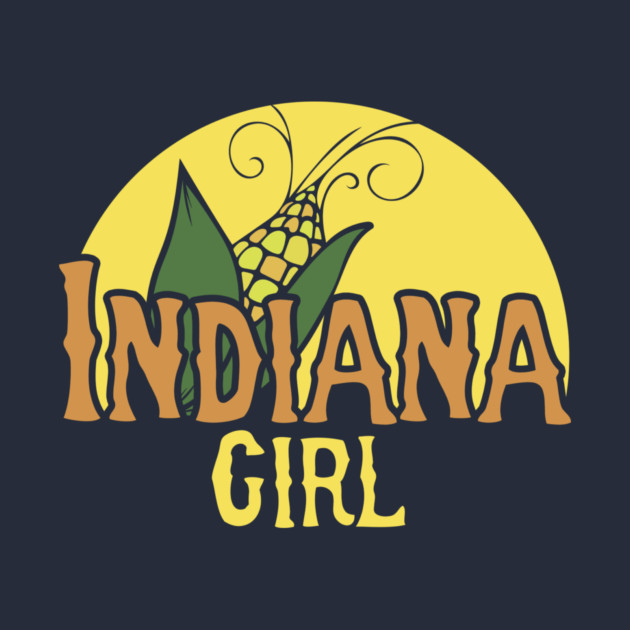 A logo with a yellow sun, a corn cob with leaves, and the text 'Indiana Girl' in decorative brown and yellow letters.