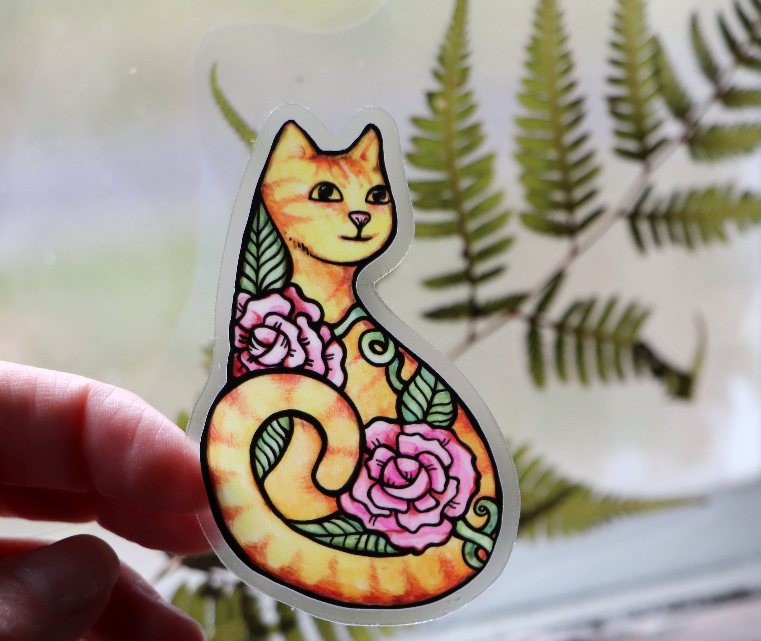 Gardening Kitty Cat Stickers pink floral cat art ginger cats