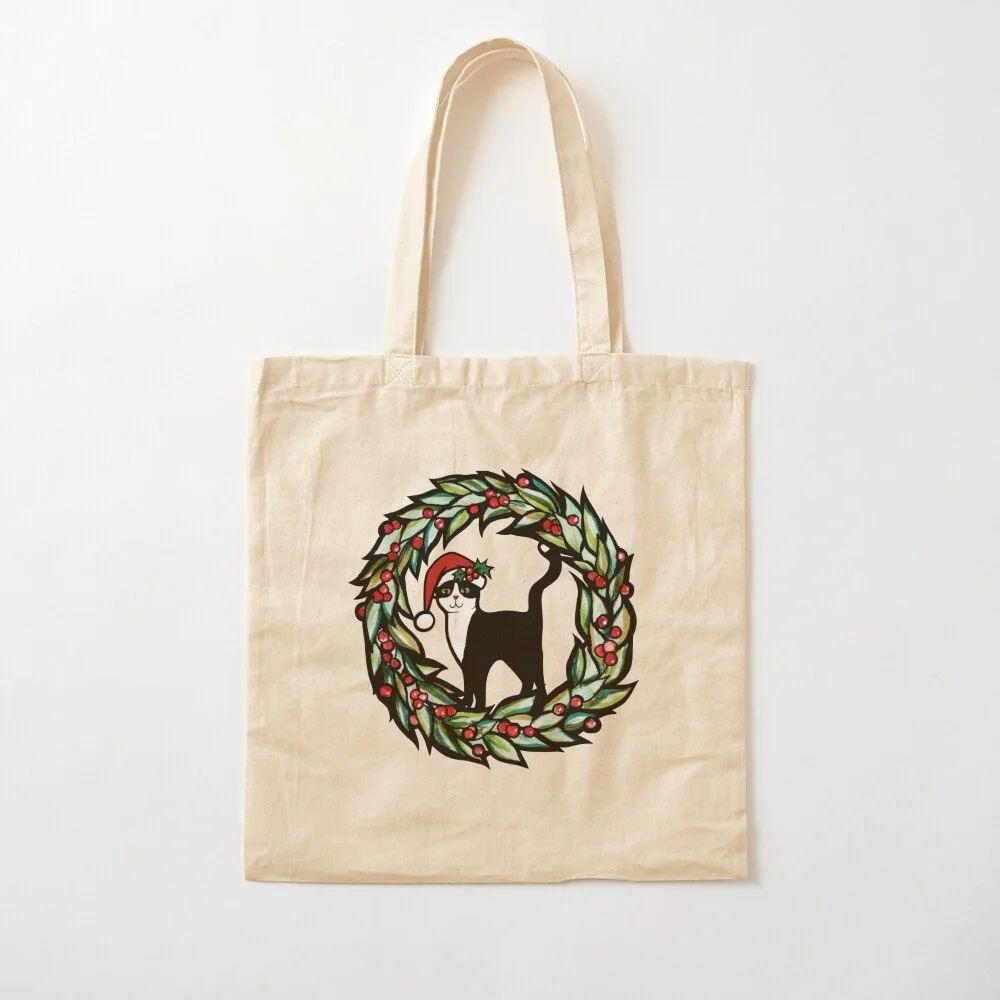 Christmas Black and White Cat Tote
