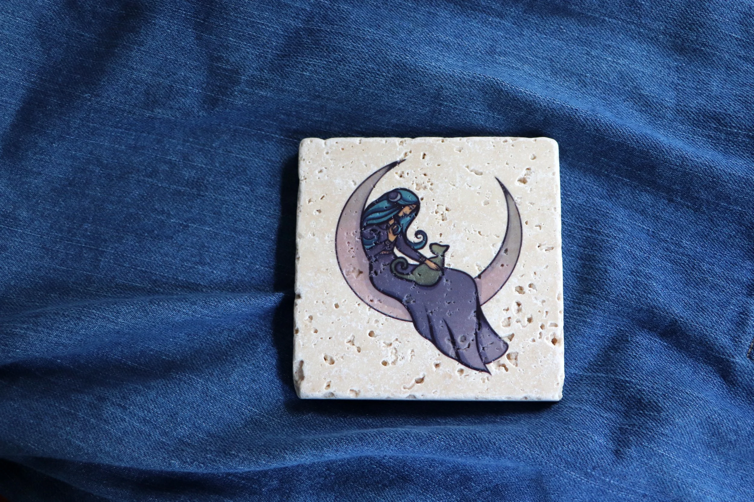 moon cat goddess coaster
