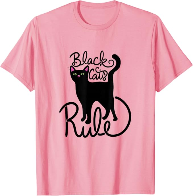 Black Cats Rule Pink T-shirt