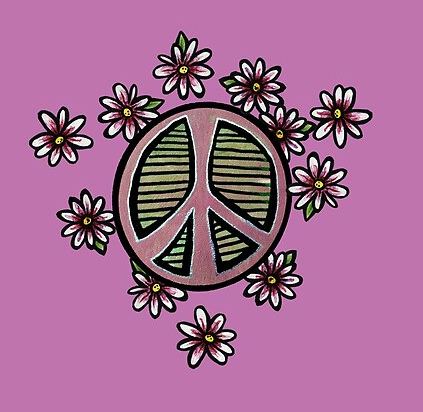 Peace Sign Art with Purple Daisies