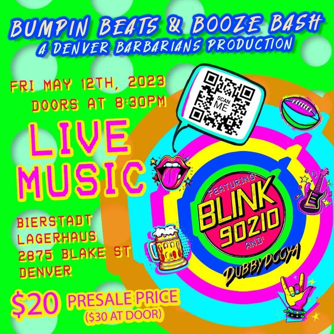 🚨 CONCERT ANNOUNCEMENT 🚨
Bumpin Beats &amp; Booze Bash is back for round 2! 💚🤍 

🔗 TICKETS IN BIO 🔗

🤘 Join us Friday May 12th and watch @Blink_90210 and @DubbyDooYa LIVE at Bierstadt Lagerhaus 🎸

🤘 Doors to the concert area (downstairs) ope