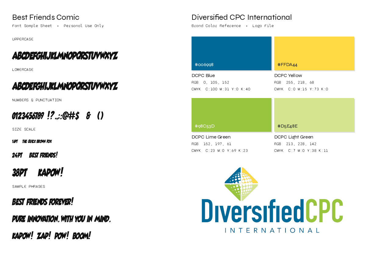 A logo for DiversifiedCPC International featuring a stylized geometric shape with quadrants in blue, yellow, green, and light green colors, with the company's name in blue and green text underneath.