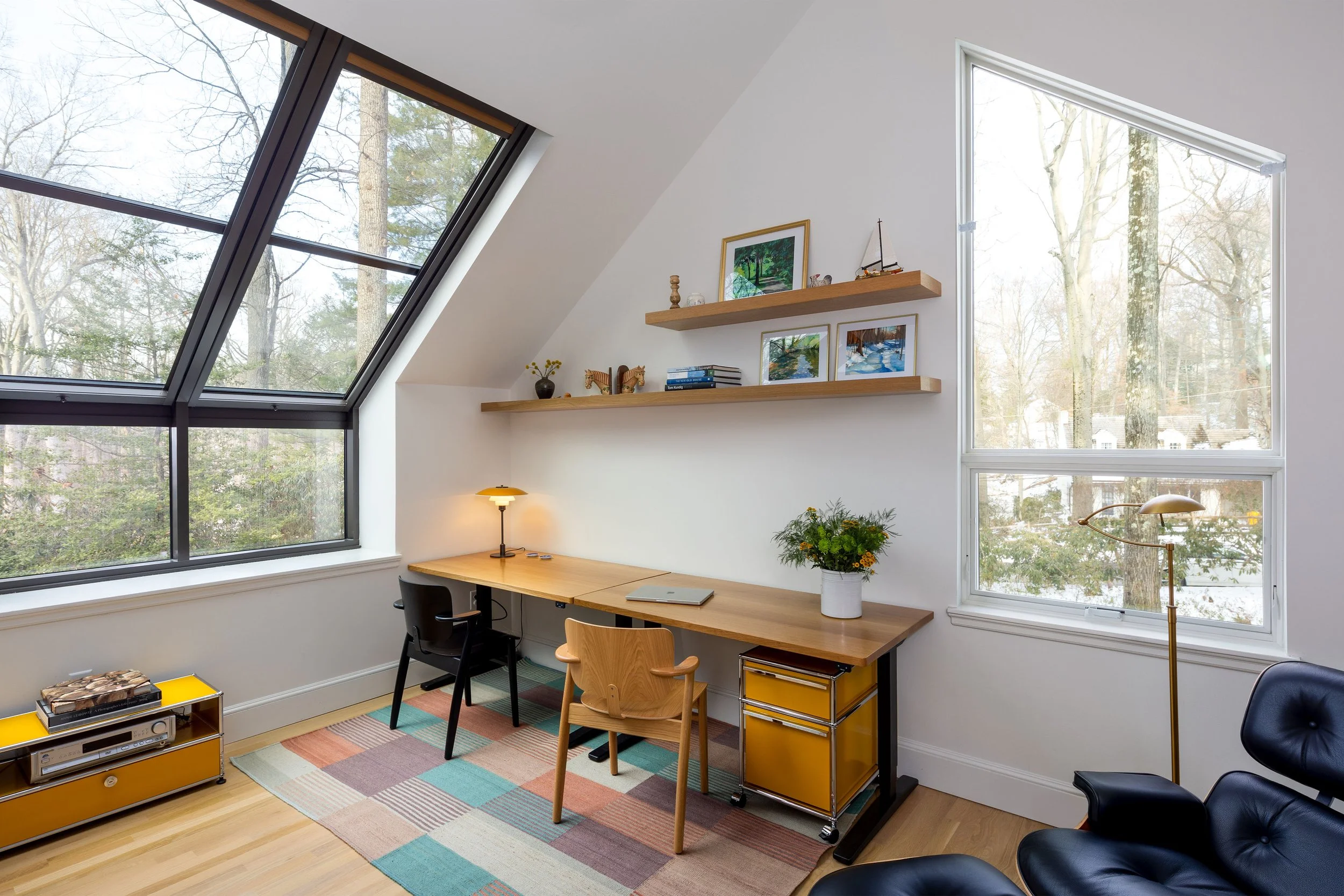 Home office study with natural daylighting big windows