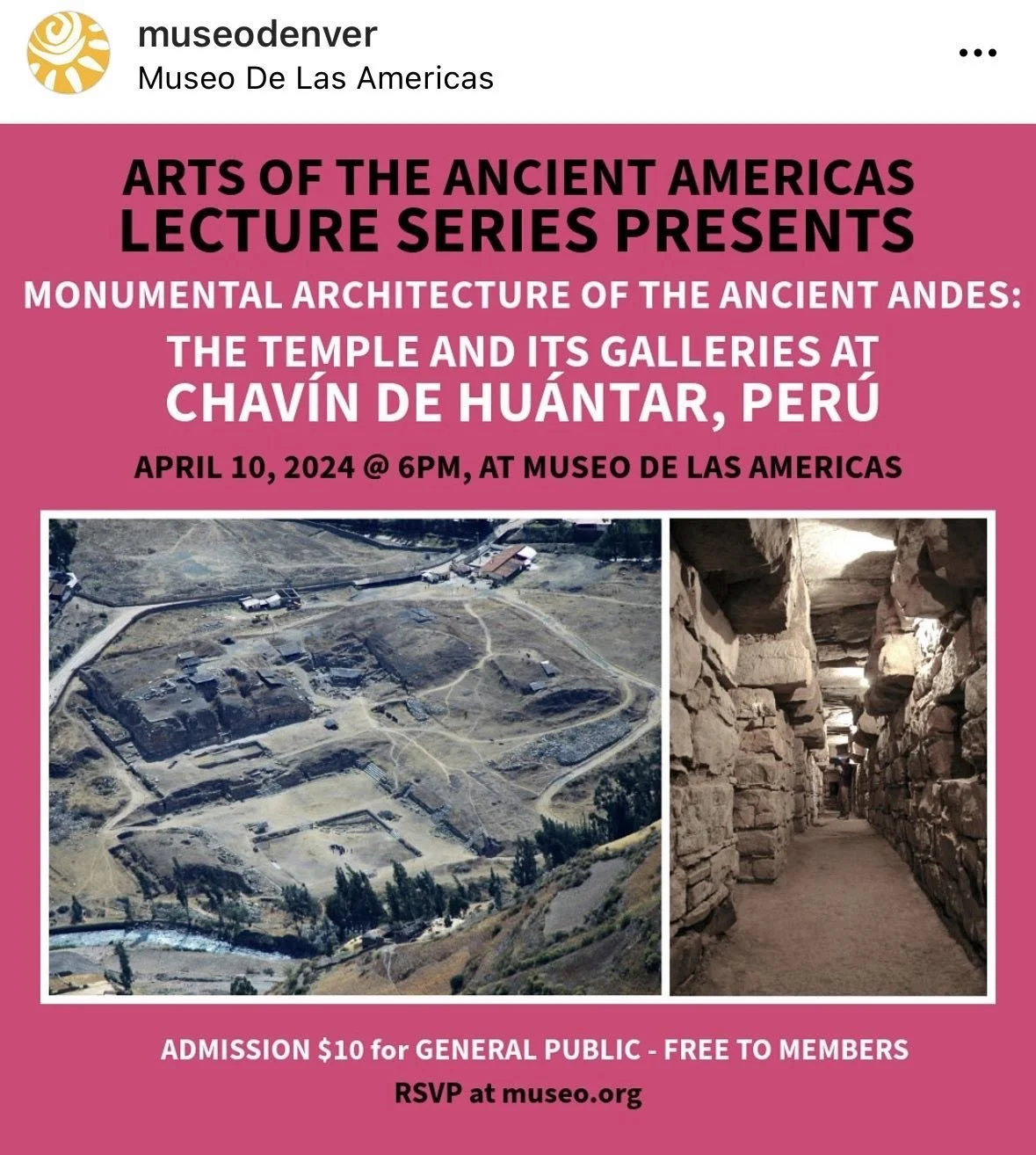 Reposting image from @museodenver —
If you’re in the Denver area, stop by the beautiful Museo de las Américas this evening at 6pm to hear me speak about ancient Andean art and architecture at Chavín de Huántar, Per&ua