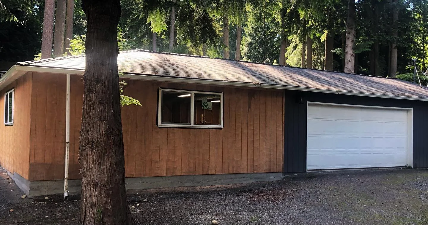 Shop update: weathered in and wired up. 86 outlets and 15 light fixtures.  Spray foam on Wednesday! #woodshop #renovation