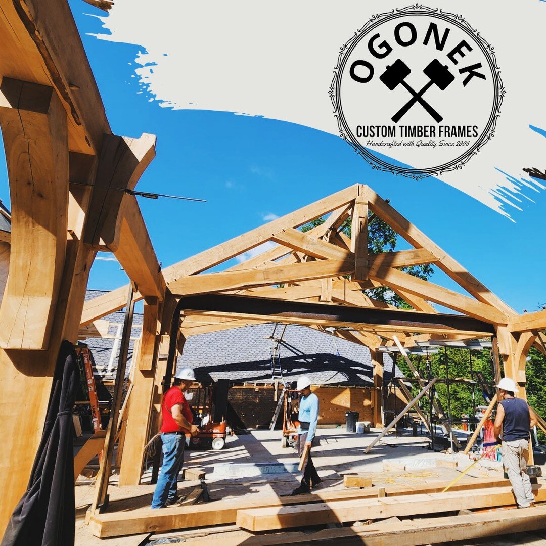 Stunning, solid cherry, scissor-truss timber frame addition currently being assembled by our team in Northeastern Ohio. Gorgeous under our blue fall sky; it will be even more gorgeous as a warm cozy space for our clients to enjoy this winter. 

We br