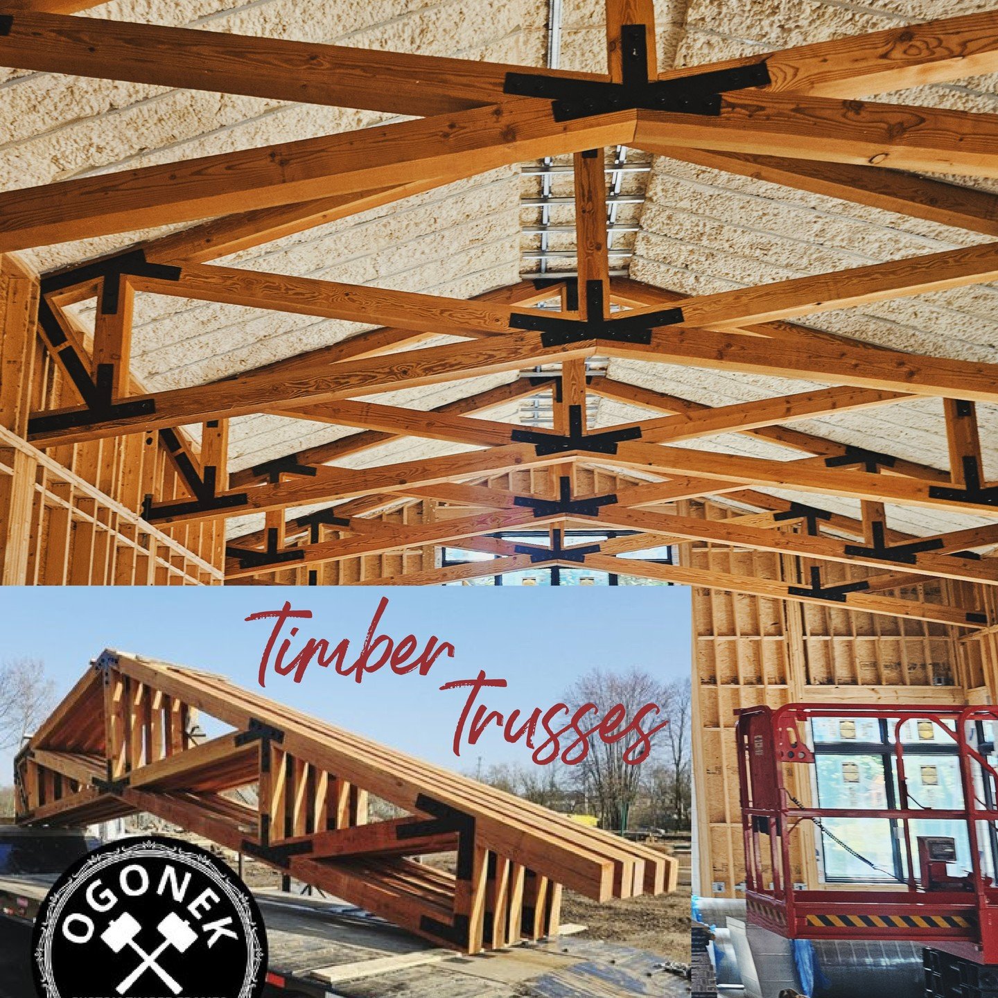 Supported by conventional framing, these Douglas Fir timber frame trusses span 32 feet across a stunning event space for a modern take on traditional craftsmanship. Handcrafted and assembled in our workshop in Barberton, Ohio.

#timberframe #timbertr