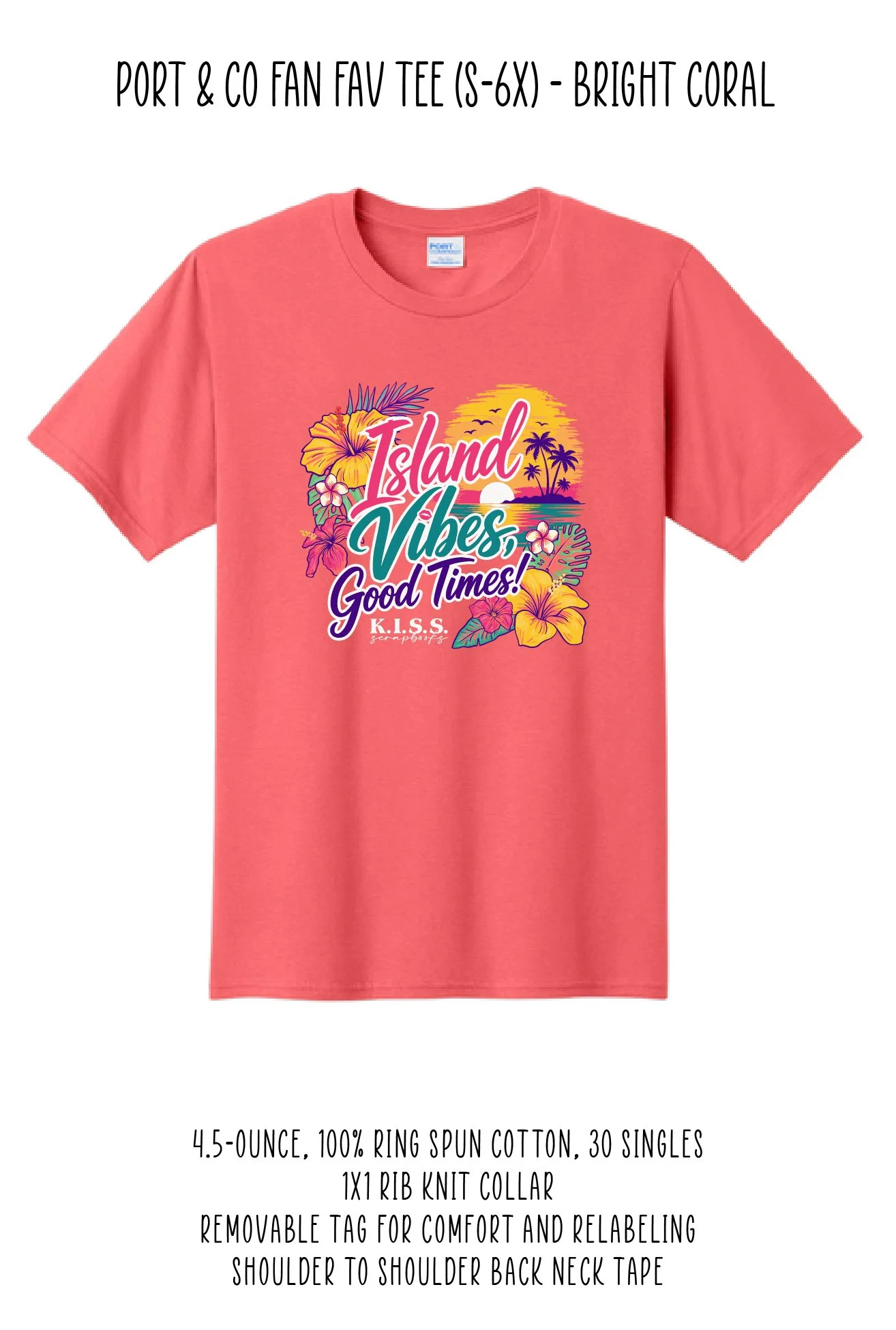 Island Vibes Port & Co Short Sleeve - Bright Coral