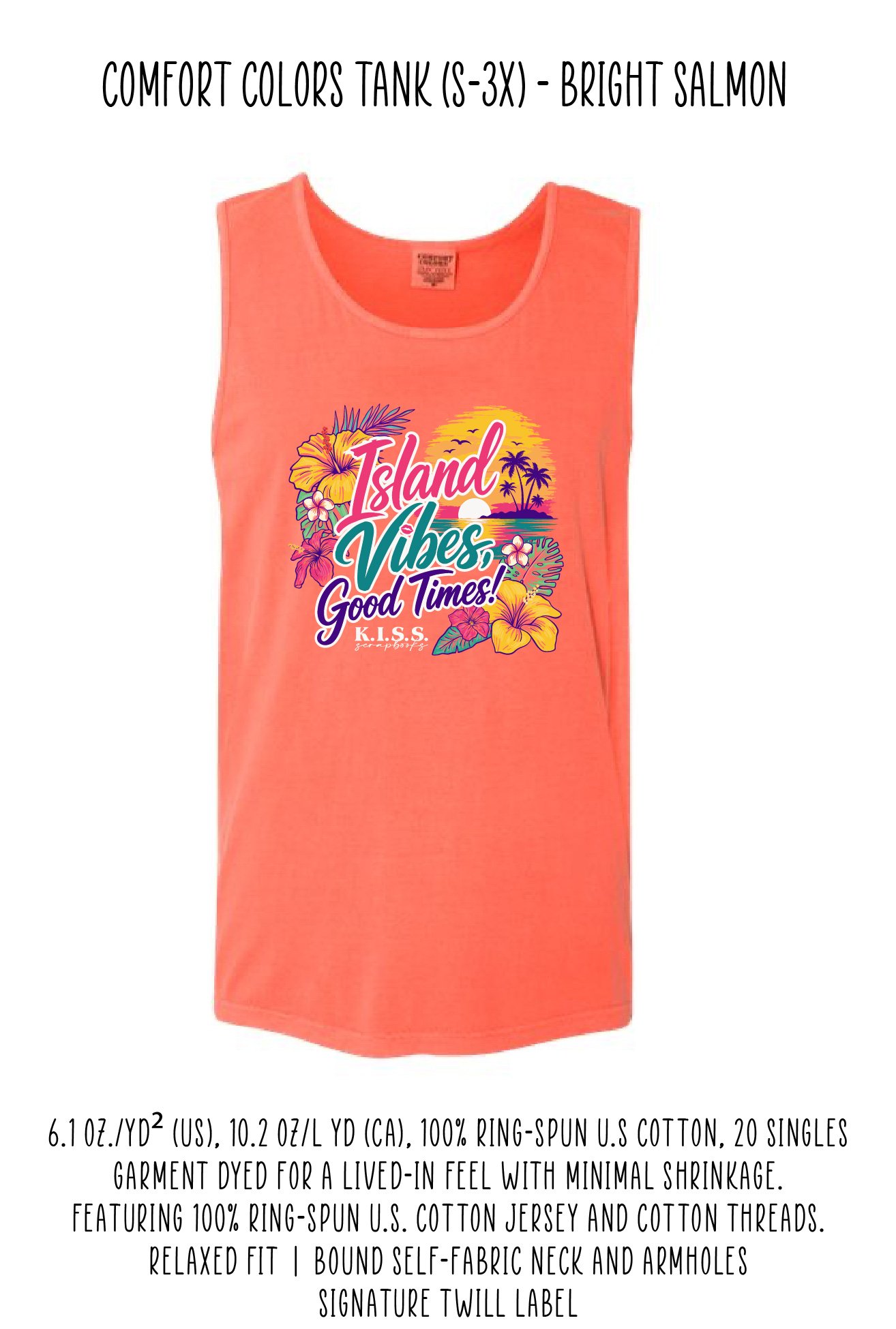 Island Vibes Comfort Colors Tank - Bright Salmon