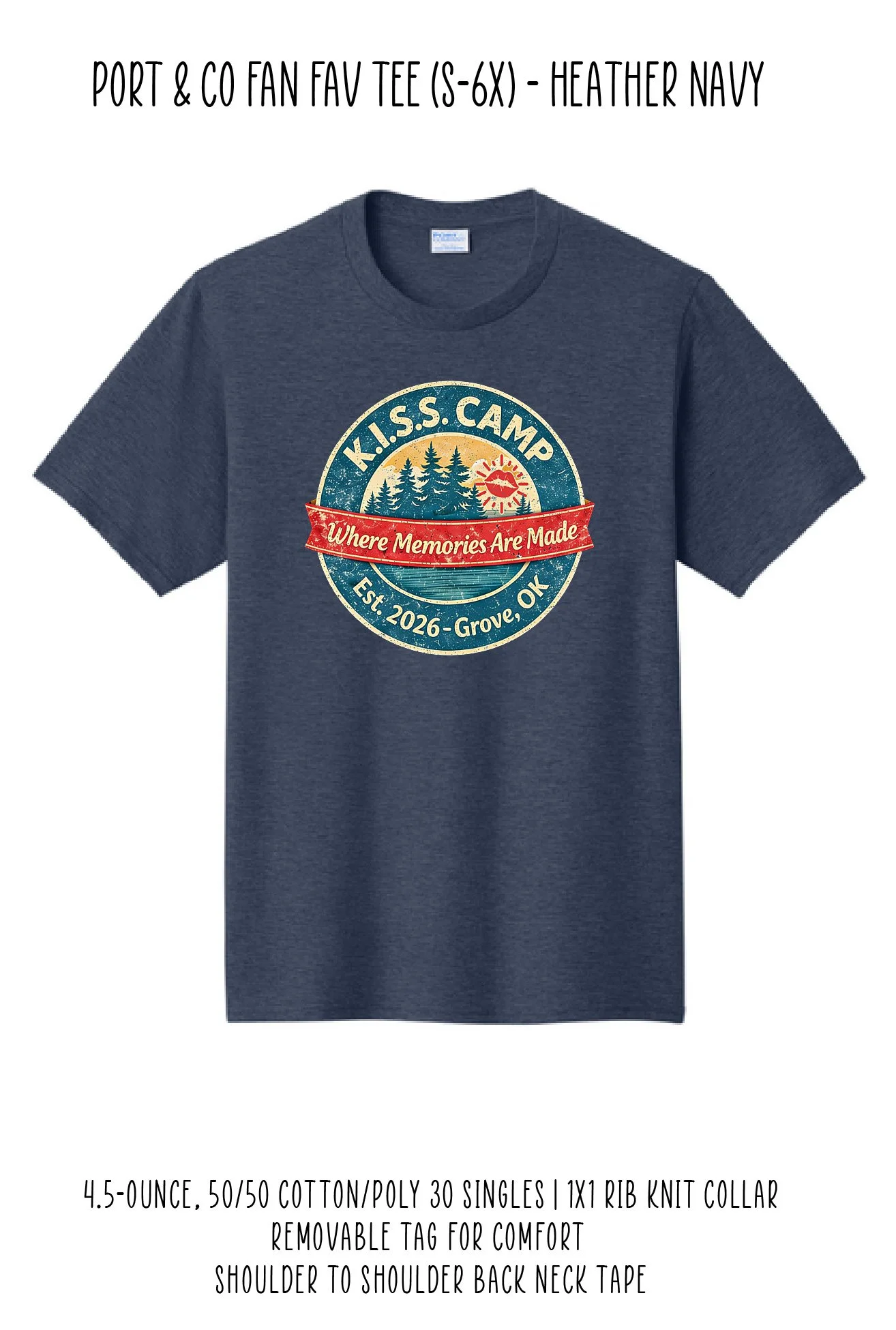 KISS Camp Port & Co Short Sleeve - Heather Navy