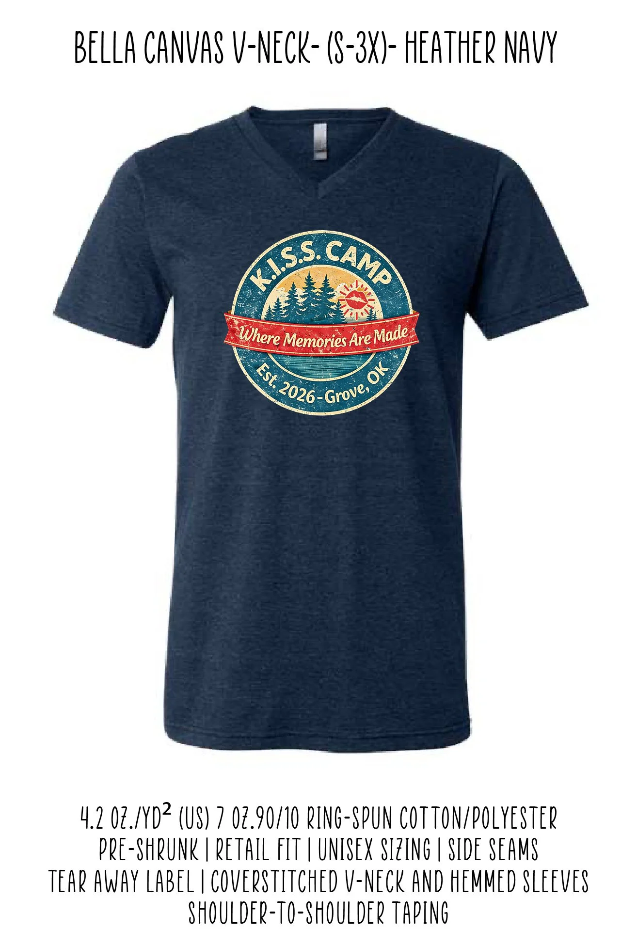 KISS Camp Bella Canvas V-Neck - Heather Navy