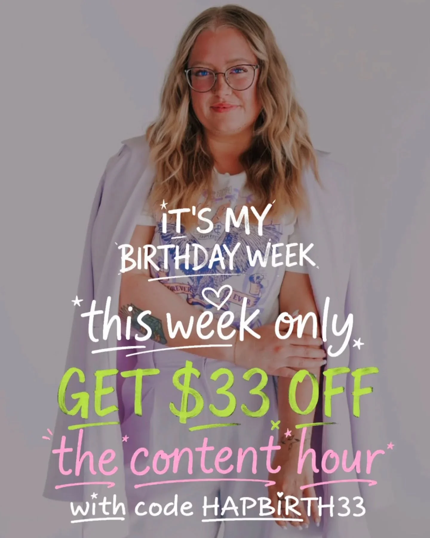Time for my annual birthday promo ✨ 

Get $33 off The Content Hour this week only! Use code HAPBIRTH33 at checkout.

The Content Hour is a stress-free content shoot for small business owners where I come to you, capture b-roll, lifestyle photos, and 