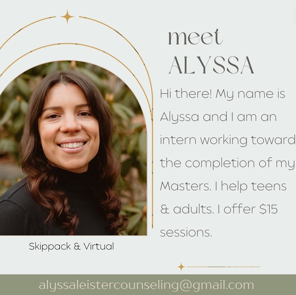 Nourish is happy to announce that we&rsquo;ll be starting with Alyssa Leister as our intern for the next year. 🙌

Alyssa will be offering virtual and in person sessions in our Skippack office. $15 cost and free for those in need of zero cost therapy