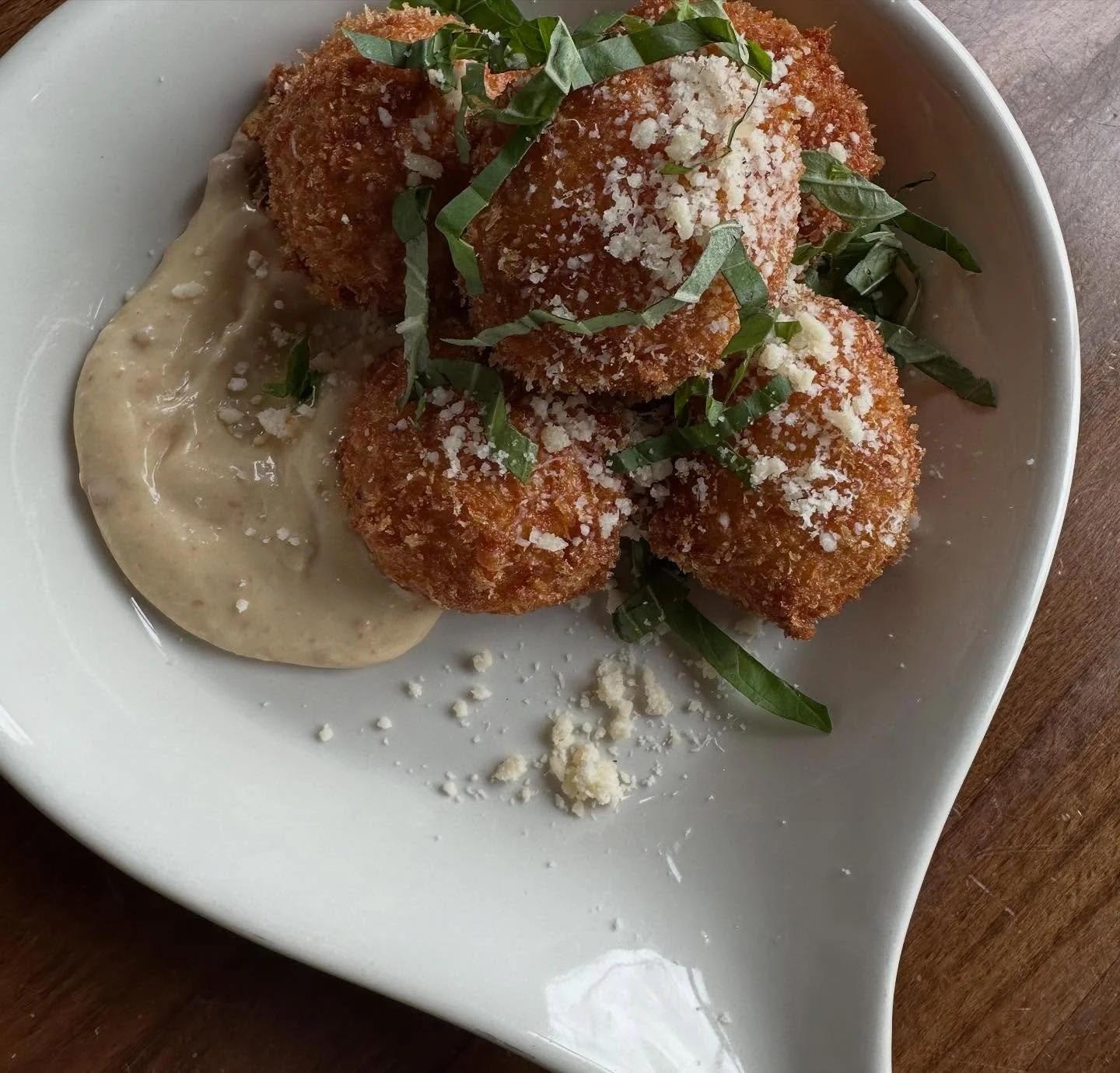 Fall is coming. A fun snack for the first signs of the leaves turning to the dark side. Here&rsquo;s the deets:

Butternut Squash Arancini 
miso brown butter aioli, parm, basil
#arancini