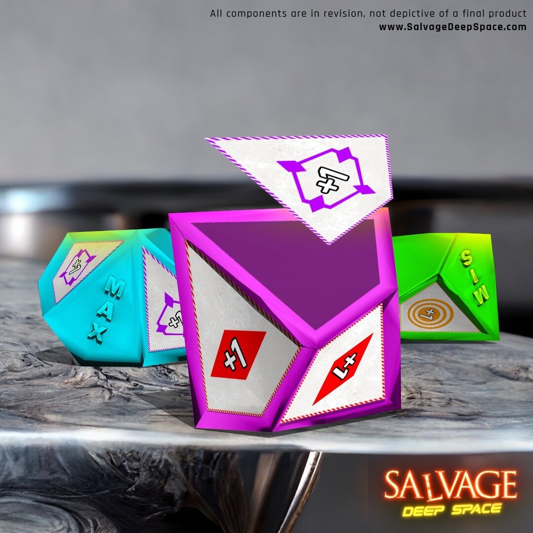 SALVAGE: Deep Space has progressive d10s that level up alongside your heroes! Whenever a new suit is unboxed it will come with a unique d10 where stickers are selected from a range of options and added to the recessed faces as you play! Do you want t