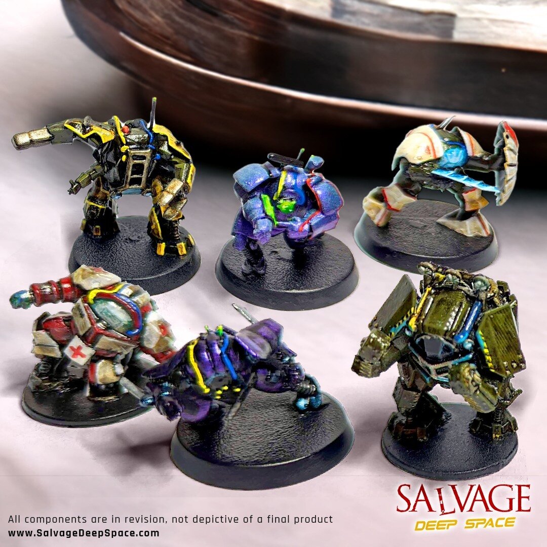 SALVAGE: Deep Space has 6 Starting Suits and 12 Unlockables, all with miniatures! Take on the role of 14-ft. tall Exo-Mechs, most commonly known as &lsquo;Salvage Suits&rsquo; designed for zero-g and low-atmosphere. Want to know more? Check out the l