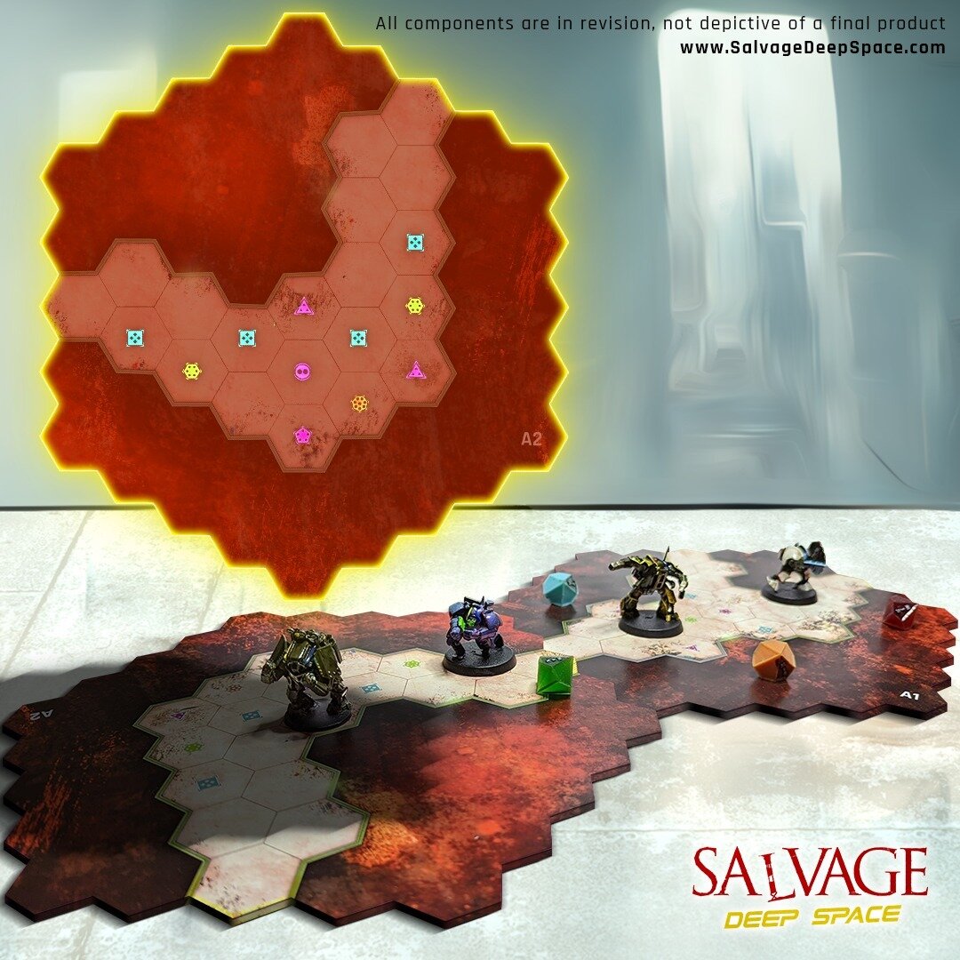 SALVAGE: Deep Space has self-generating mission tiles for easy setup! Designed for easy composition &amp; quick teardown, SALVAGE&rsquo;s Mission Tiles contain symbols which connect to a Mission&rsquo;s profile, creating a clear guide for tile popula