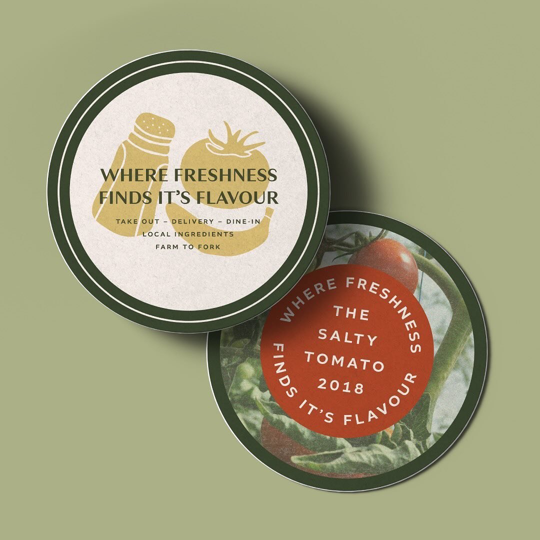 🍅🧂Sometimes I get bored and make up fictional businesses and then create a full on brand identity for said business 🫢 

~This is the salty tomato~ I wanted the branding to feel fresh, fun and a little maximalist. I also love all the quirky coaster