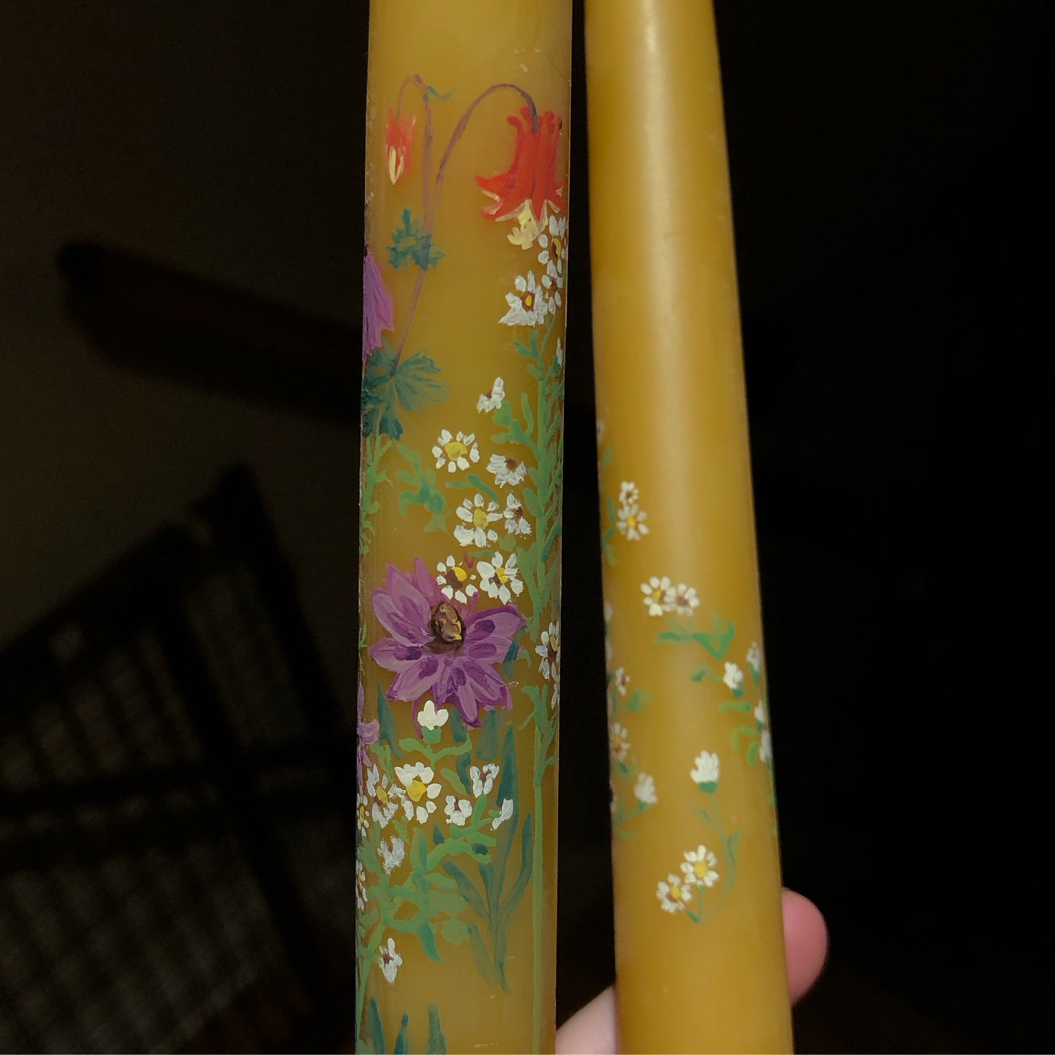hand-painted flower candles