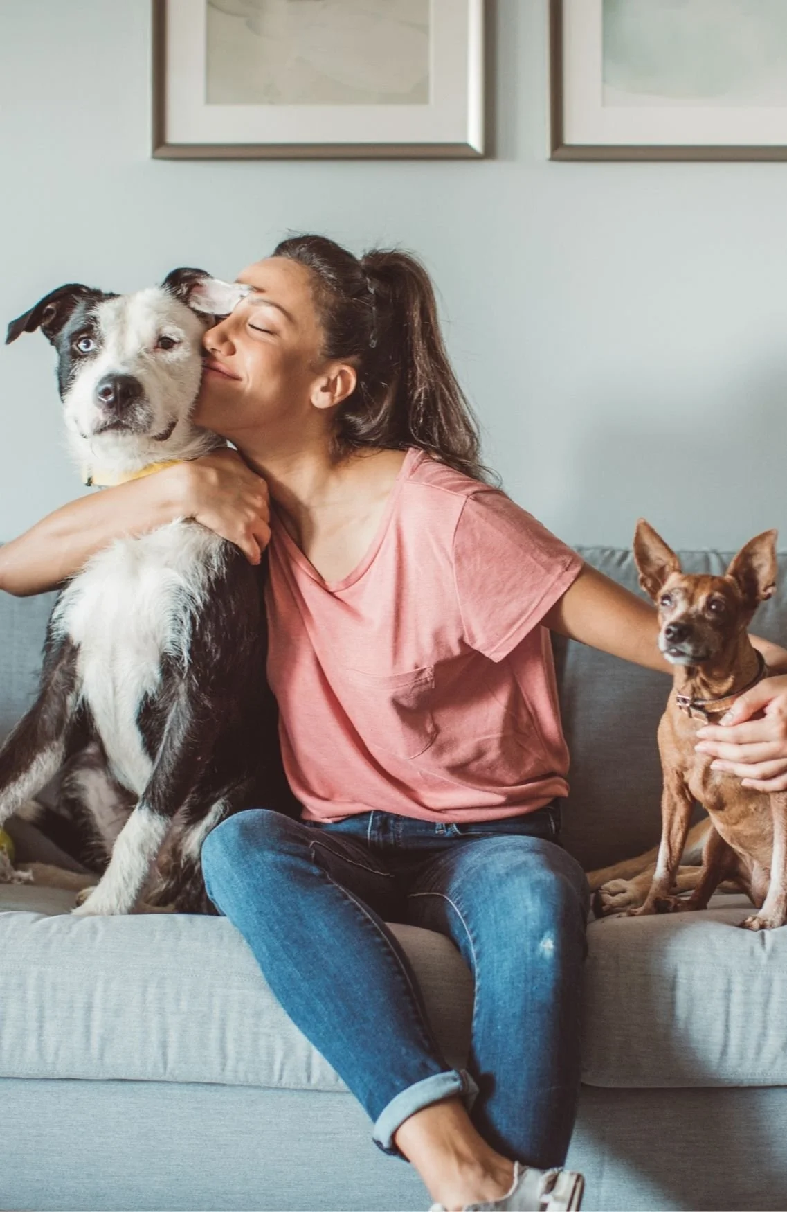 A person hugging her dog before humane in-home pet euthanasia in Vancouver