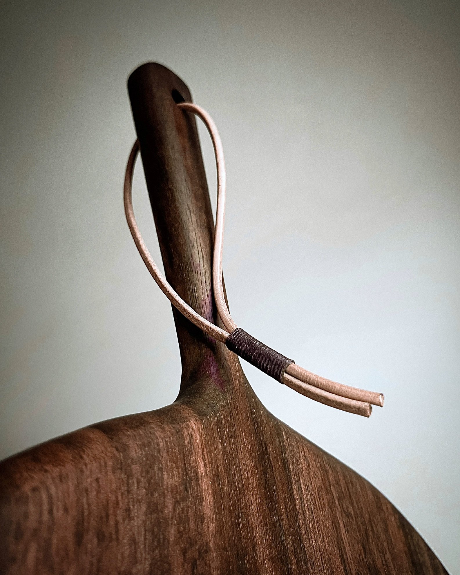 Straight Antique Black Walnut Handle with Round Leather Cord and Waxed Polyester Thread Whipping Knot