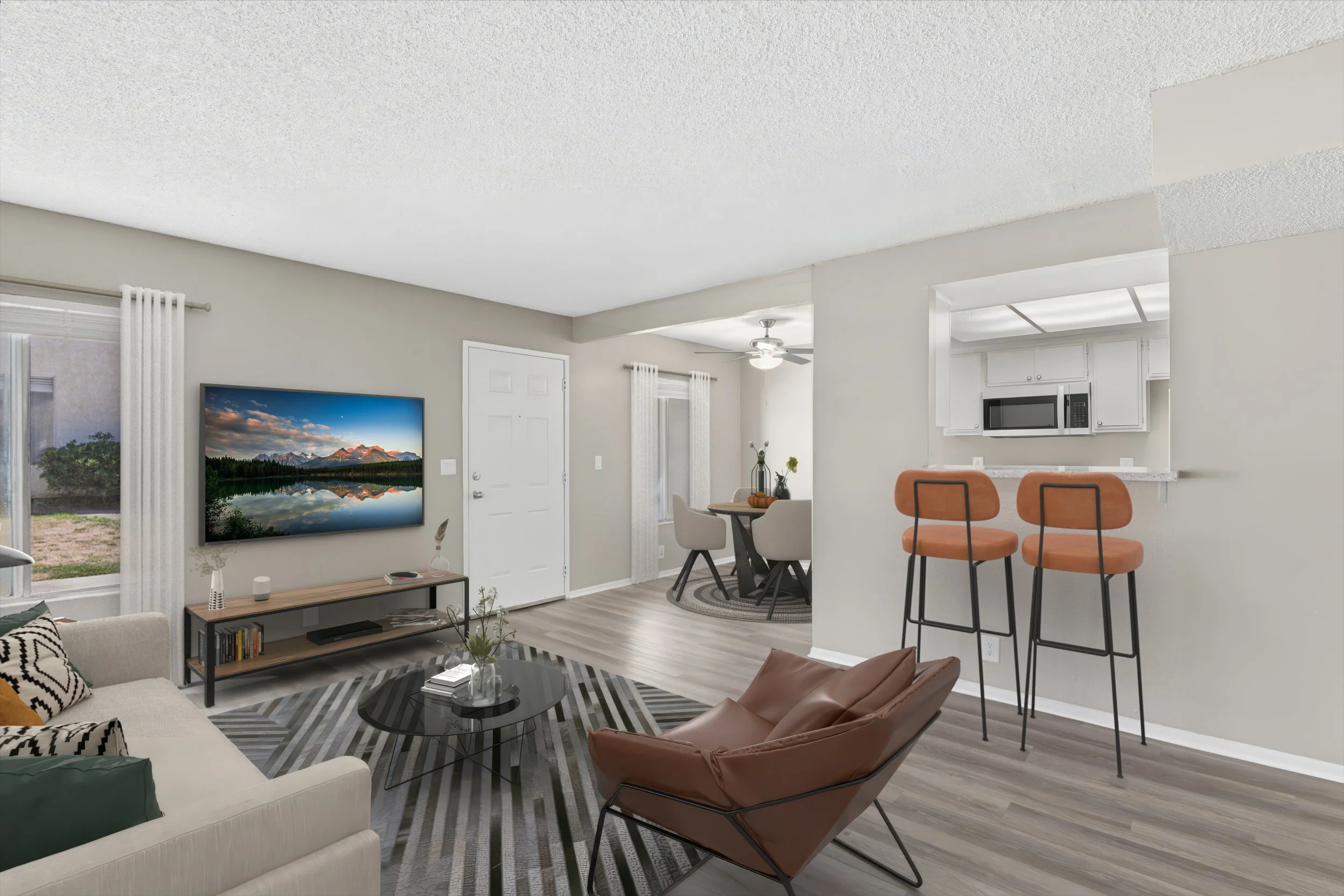 This is a photo of the large living room in the  2x2 unit