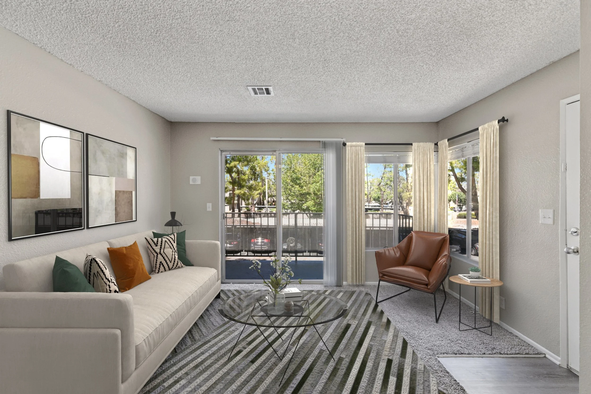 This is a 1x1 Unit. An image of the spacious living room, perfect for entertaining. 