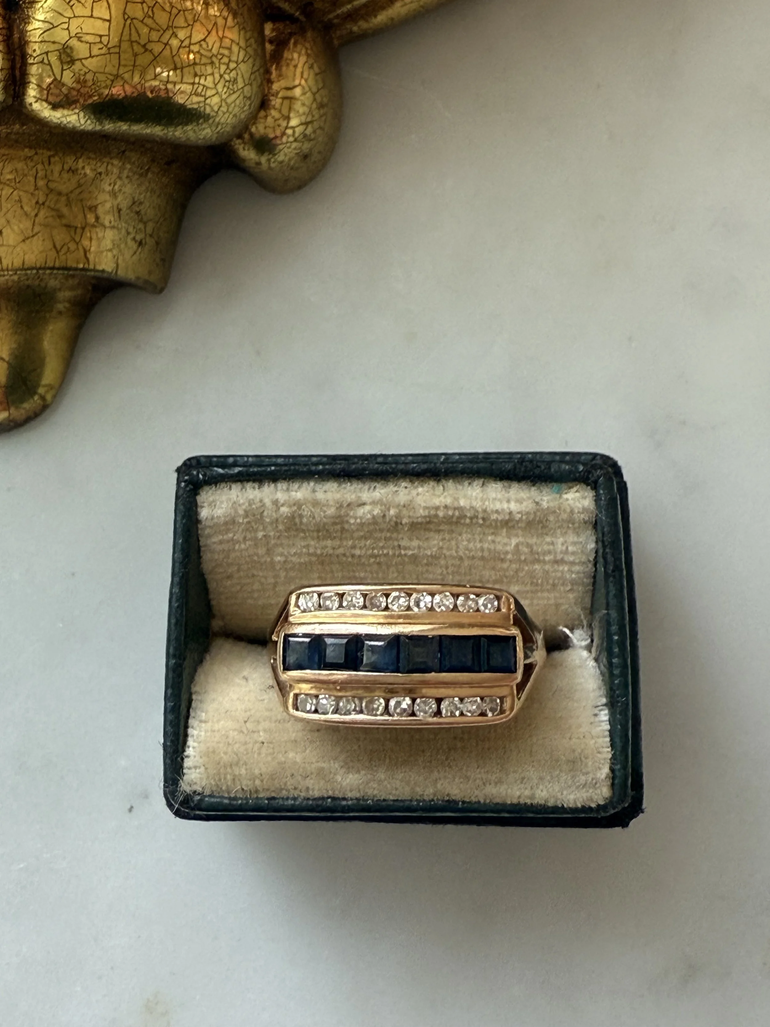 Edwardian era 14k gold sapphire and diamond ring