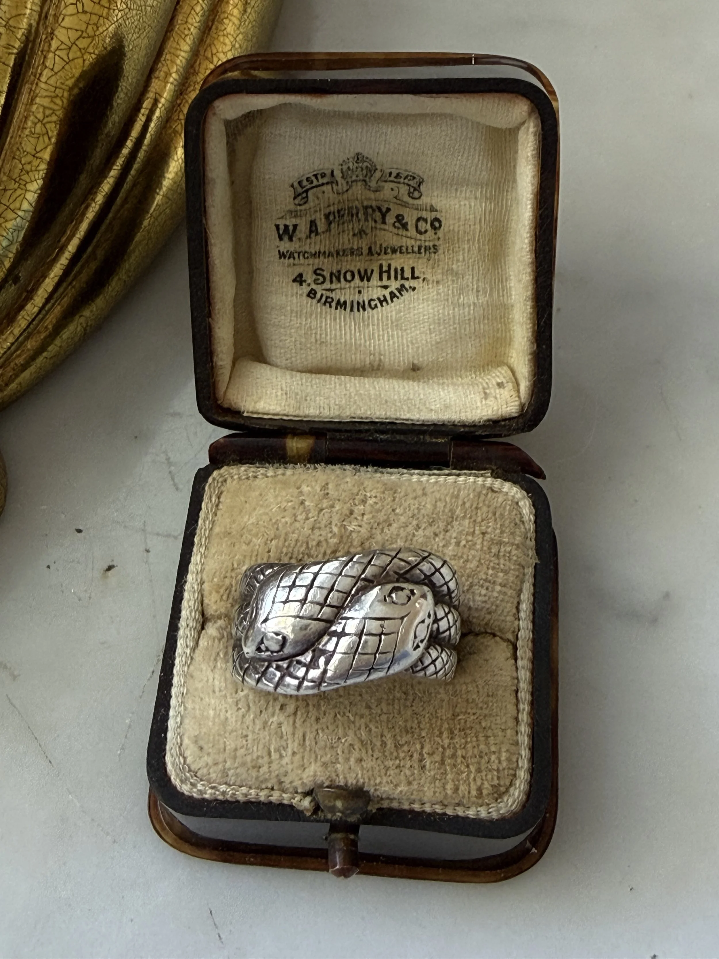 1970s sterling silver Victorian Revival snake ring