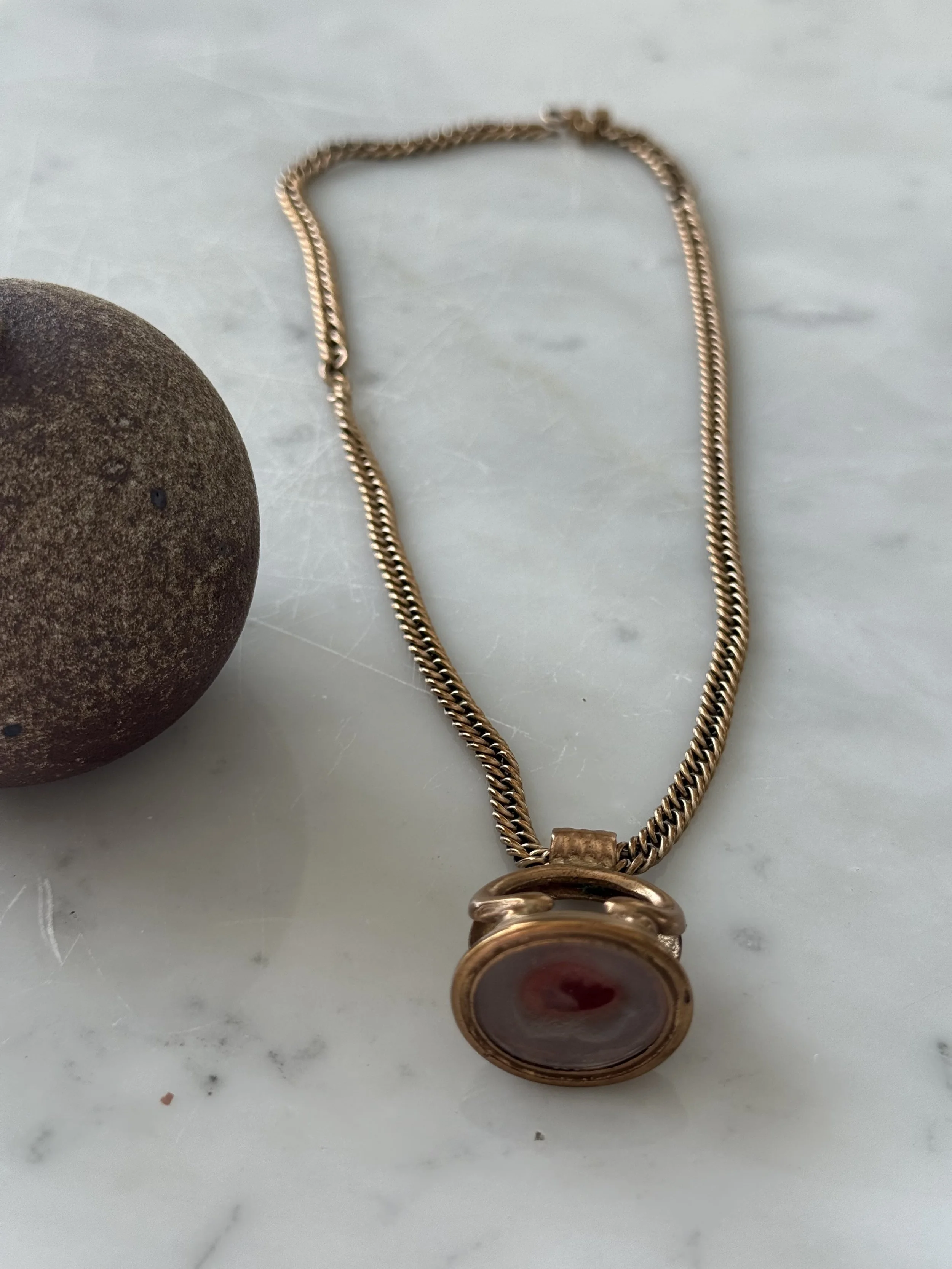 Georgian era agate wax seal fob with 19th century curb chain pair