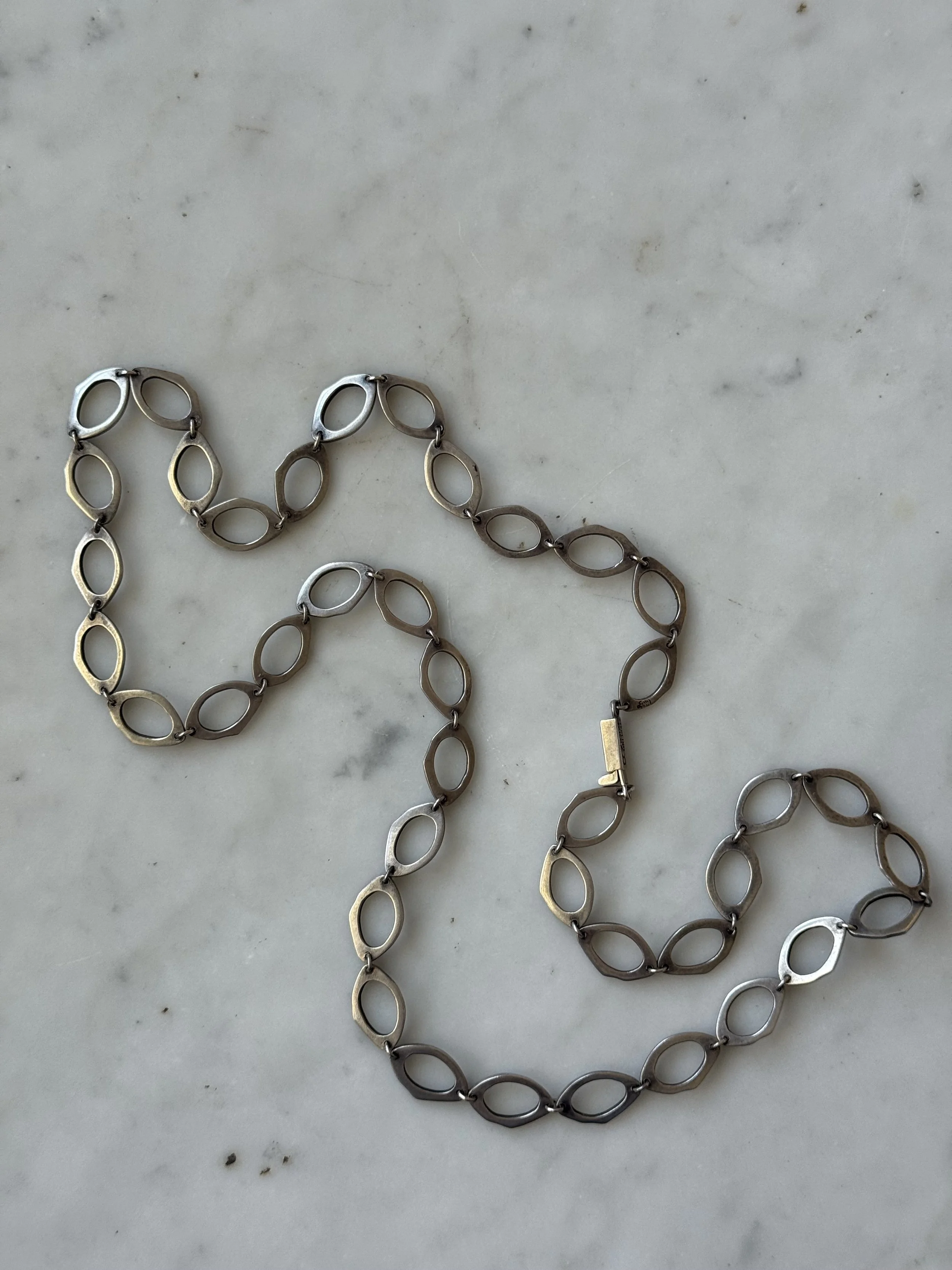 1970s sterling silver oval orb necklace