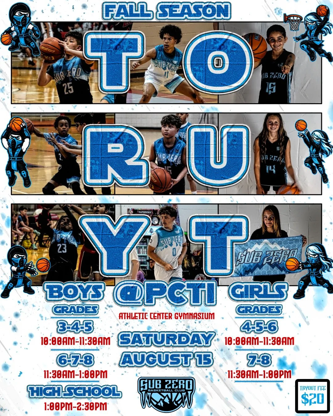 ❄️ JOIN THE SUB ZERO FAMILY! 🏀

Fall tryouts are here, and we&rsquo;re excited to welcome new and returning players for another great season of basketball, development and fun.

📅 Saturday, August 15

Come meet our coaches, compete, improve your ga