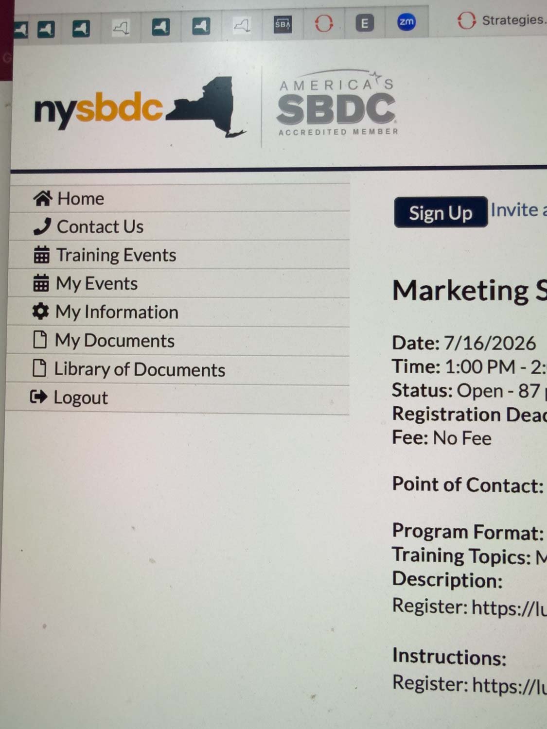 The Small Business Development Center (SBDC) website, a free business resource available to artists in every state.