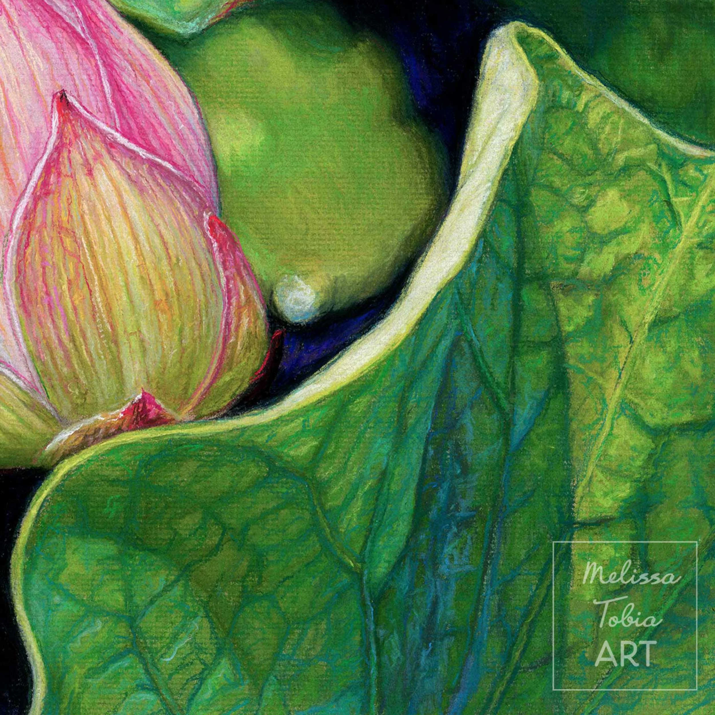 Macro detail of leaf veining texture with green and blue strokes on lotus leaf texture
