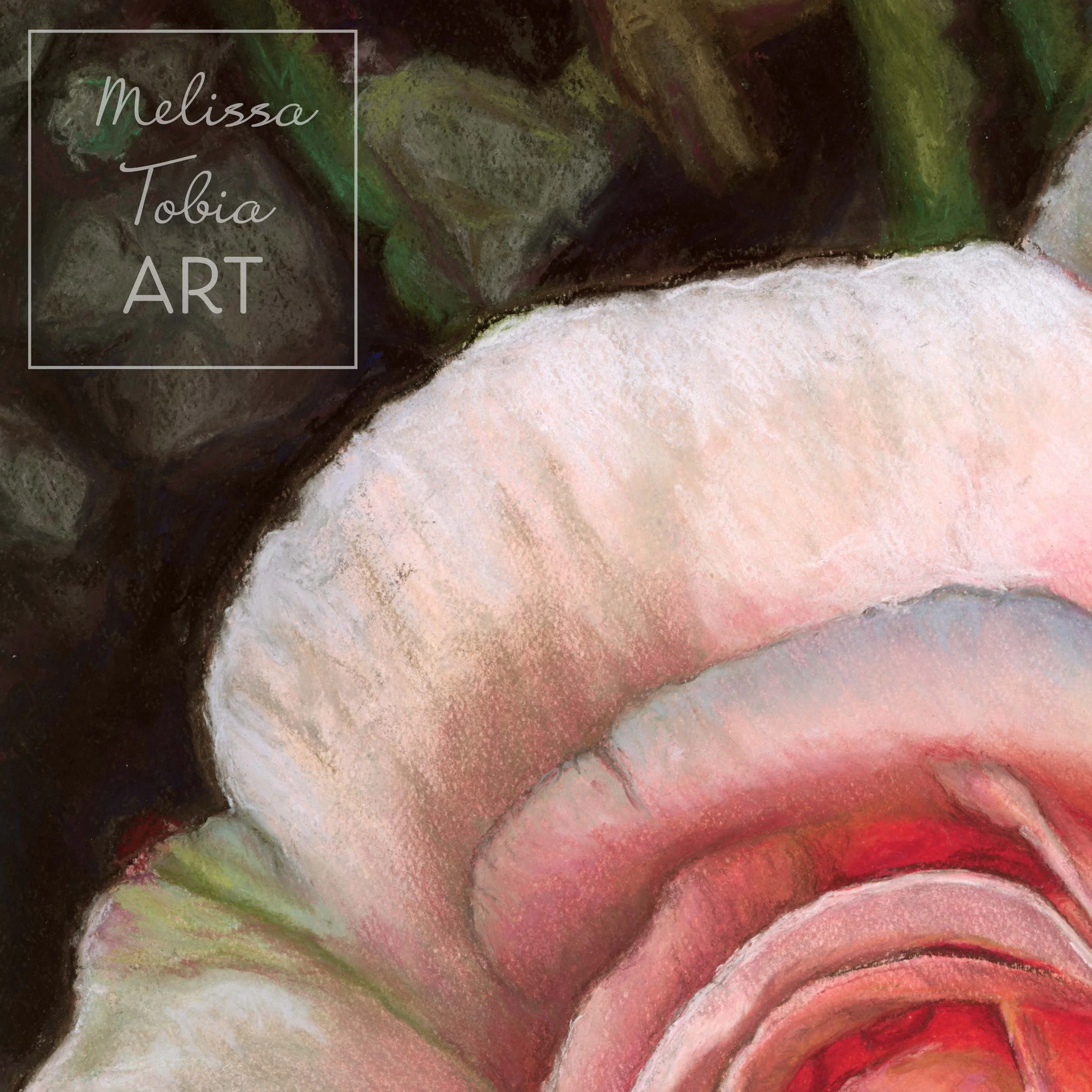 Close-up detail of soft pastel rose art print showing petal texture