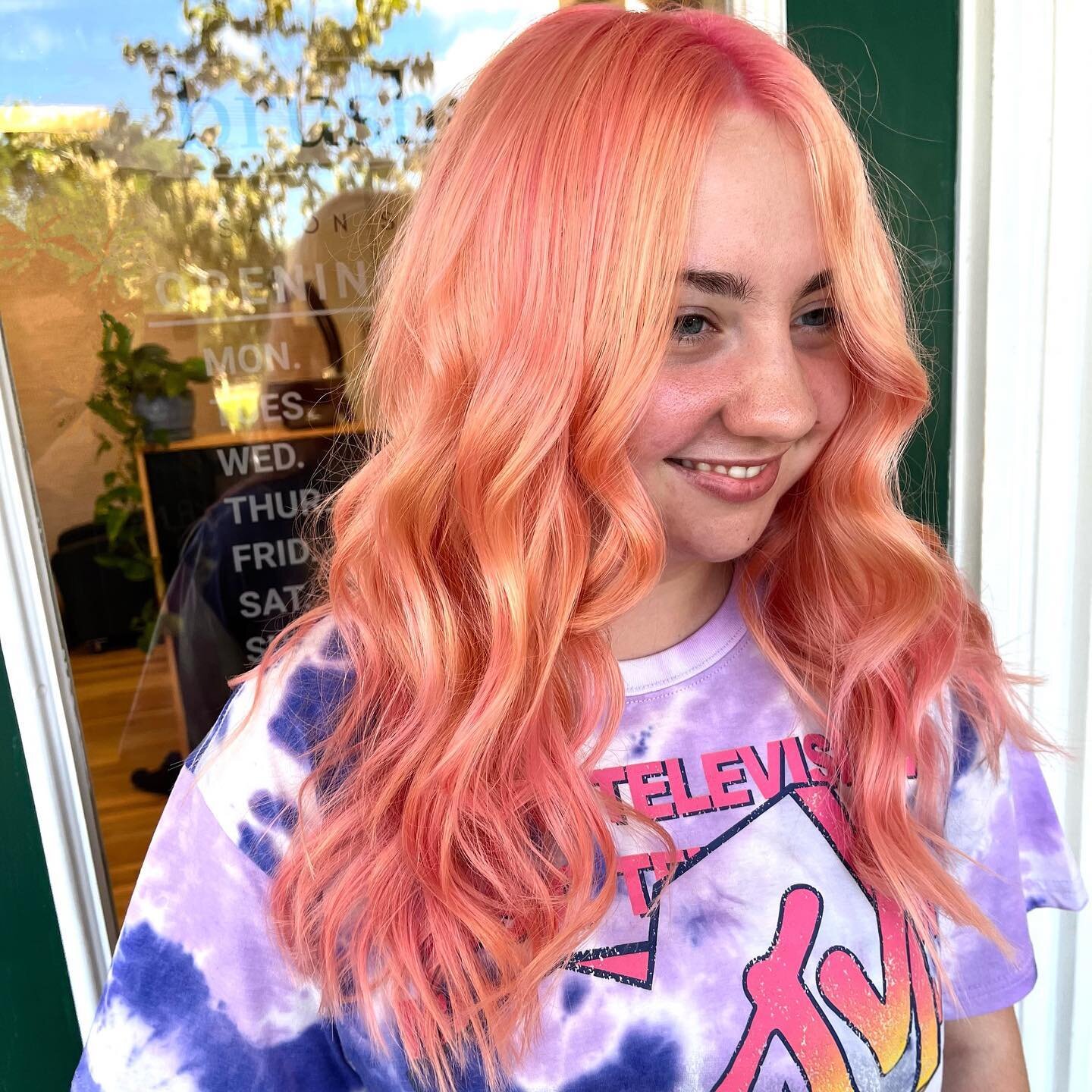 Just peachy 🍑 
&bull;
&bull;
Loved transforming this beautiful client to the perfect peachy pink using @pravana 
&bull;
👉🏼 check out her before photo!