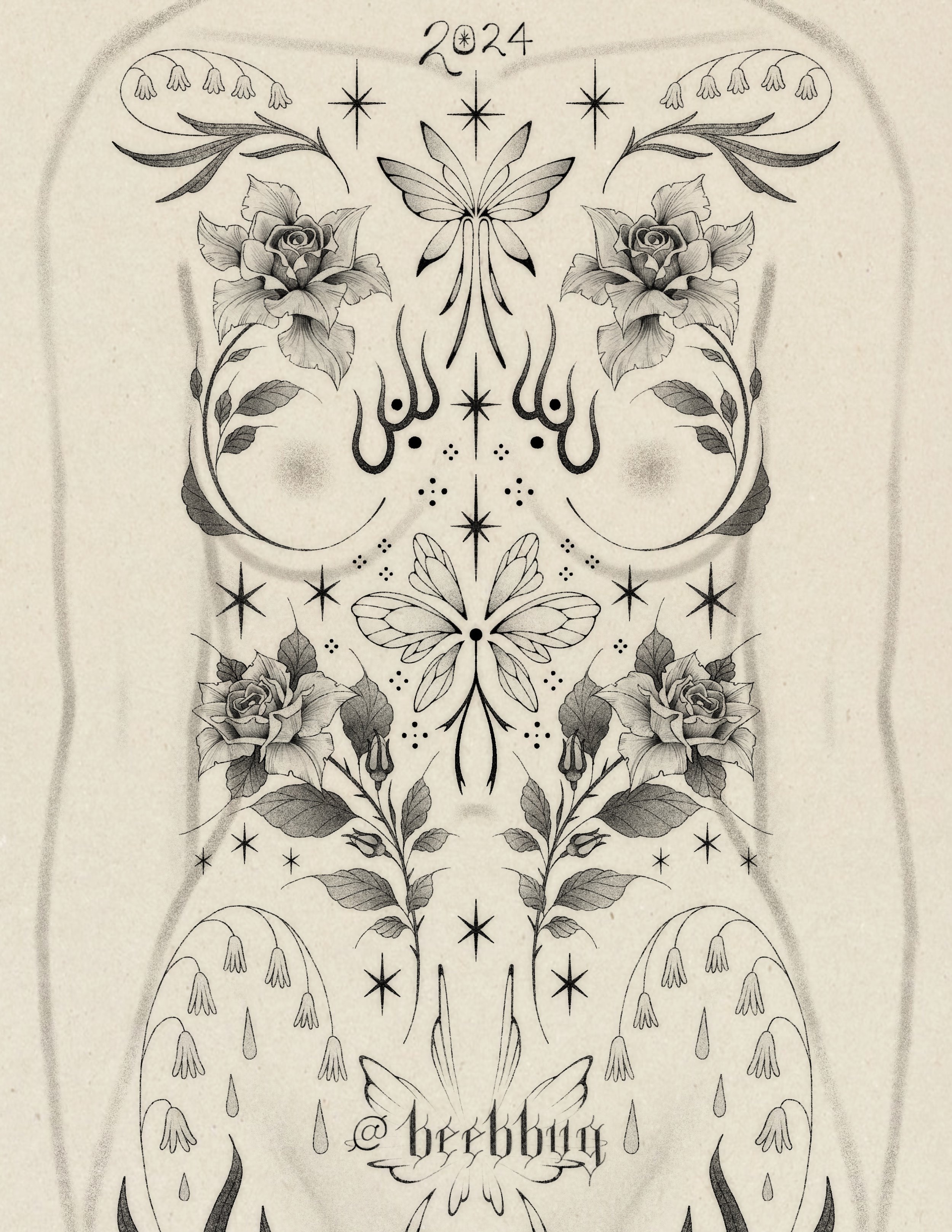 Stomach Roses already tattooed and only here as an example - though the rest of the designs are available as flash!