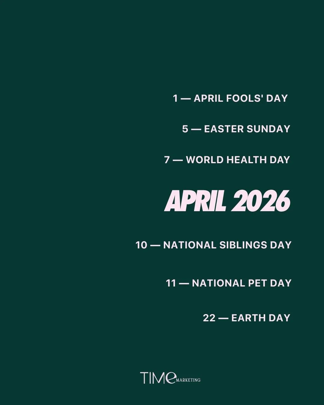 Your April content calendar starts here. 📅

We've pulled the key dates your brand should be planning around this month. From Easter to Earth Day, these are the moments worth showing up for.

Save this, plan ahead, and make April count.

April market