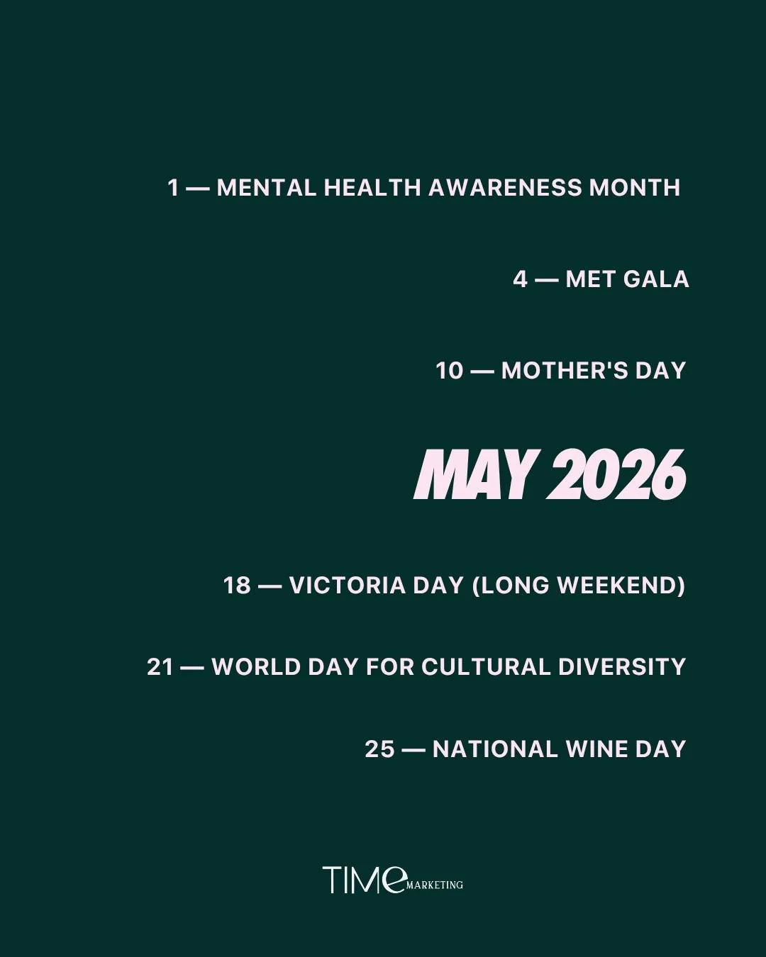 May is packed and we are already planning ahead. 🗓️

The brands that show up consistently are the ones that plan ahead. Let us help you make the most of every moment.

content calendar, social media marketing, plan ahead, time marketing, social stra