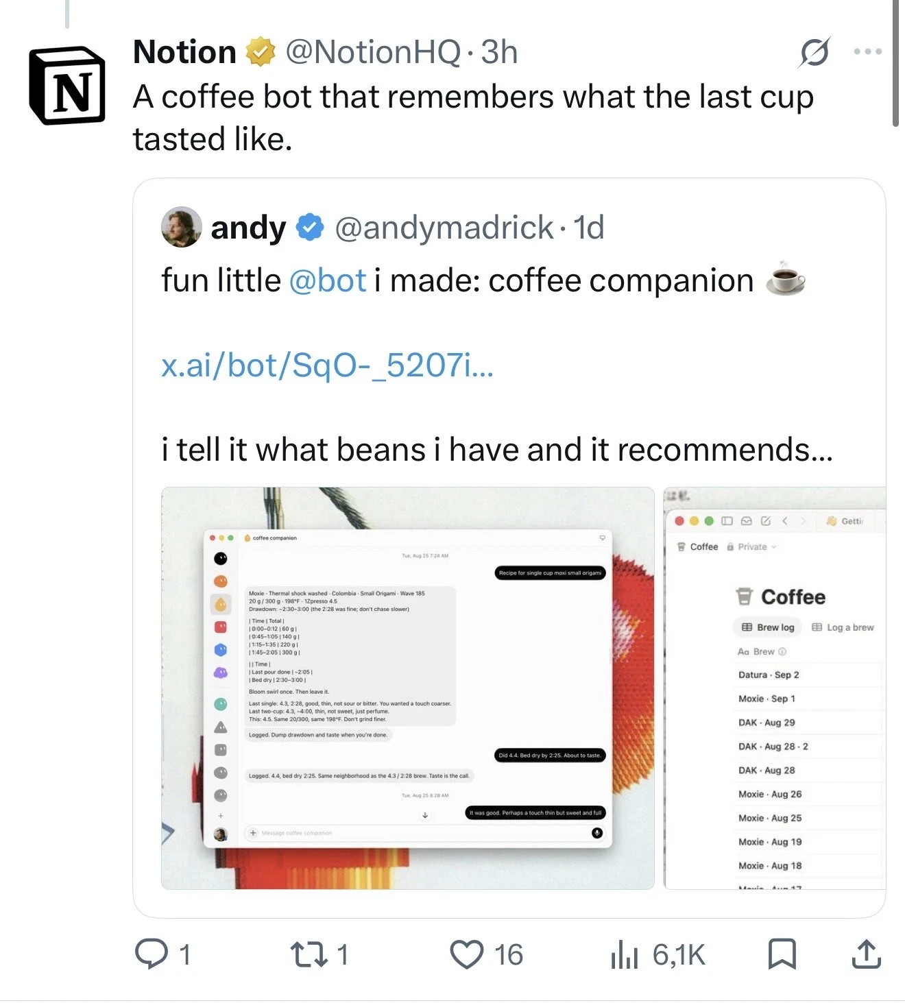 Notion Tweet — Personal Coffee Bot Powered by Notion