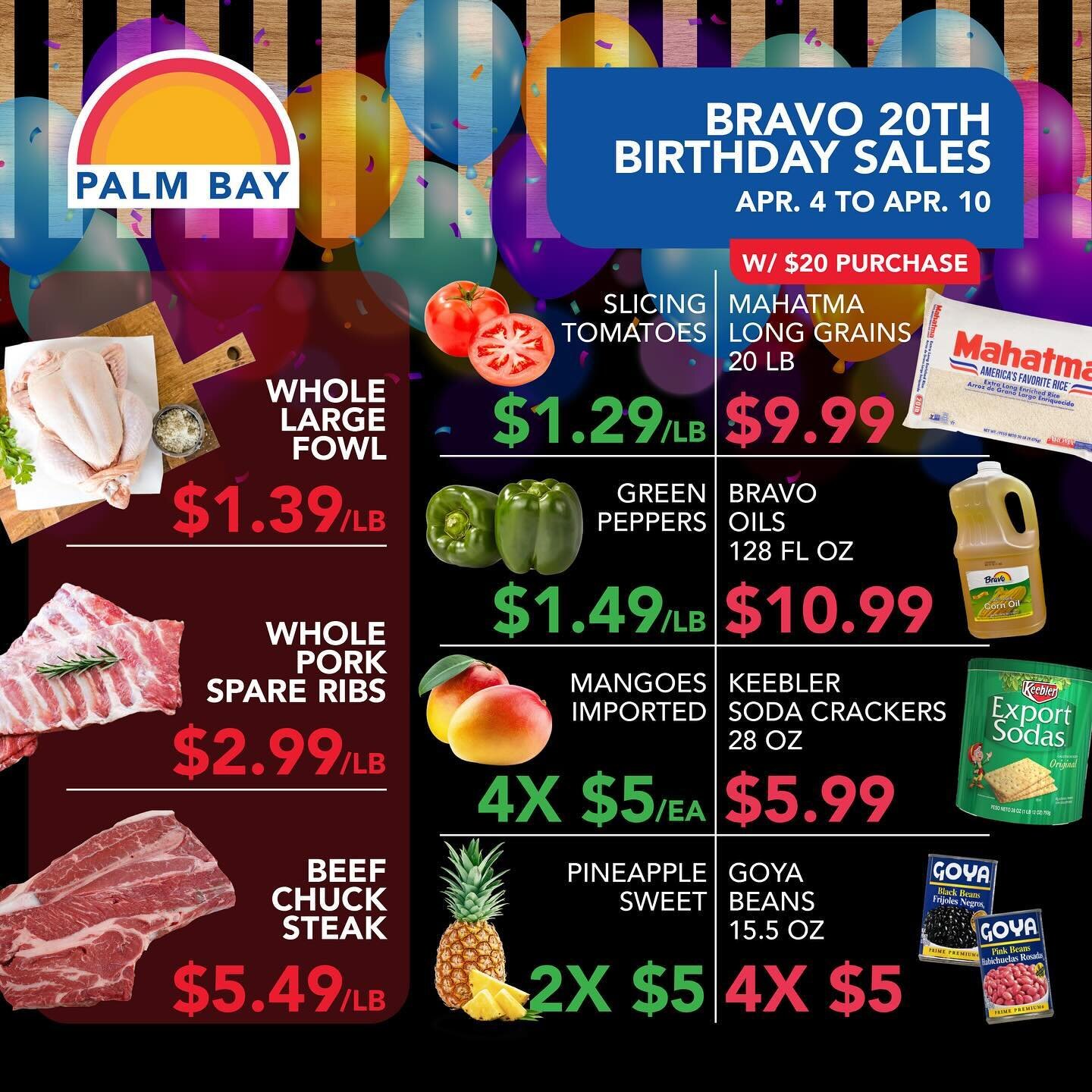BRAVO 20TH
BIRTHDAY SALES!

Here are some amazing deals to celebrate the 20th Birthday of the Bravo Brand in Florida.

From Apr. 4th to the 10th.

🛒🎉🛒🎊🛒🎉

VENTAS DE LOS
20 A&Ntilde;OS DE BRAVO!

Ac&aacute; est&aacute;n unos especiales magnifico
