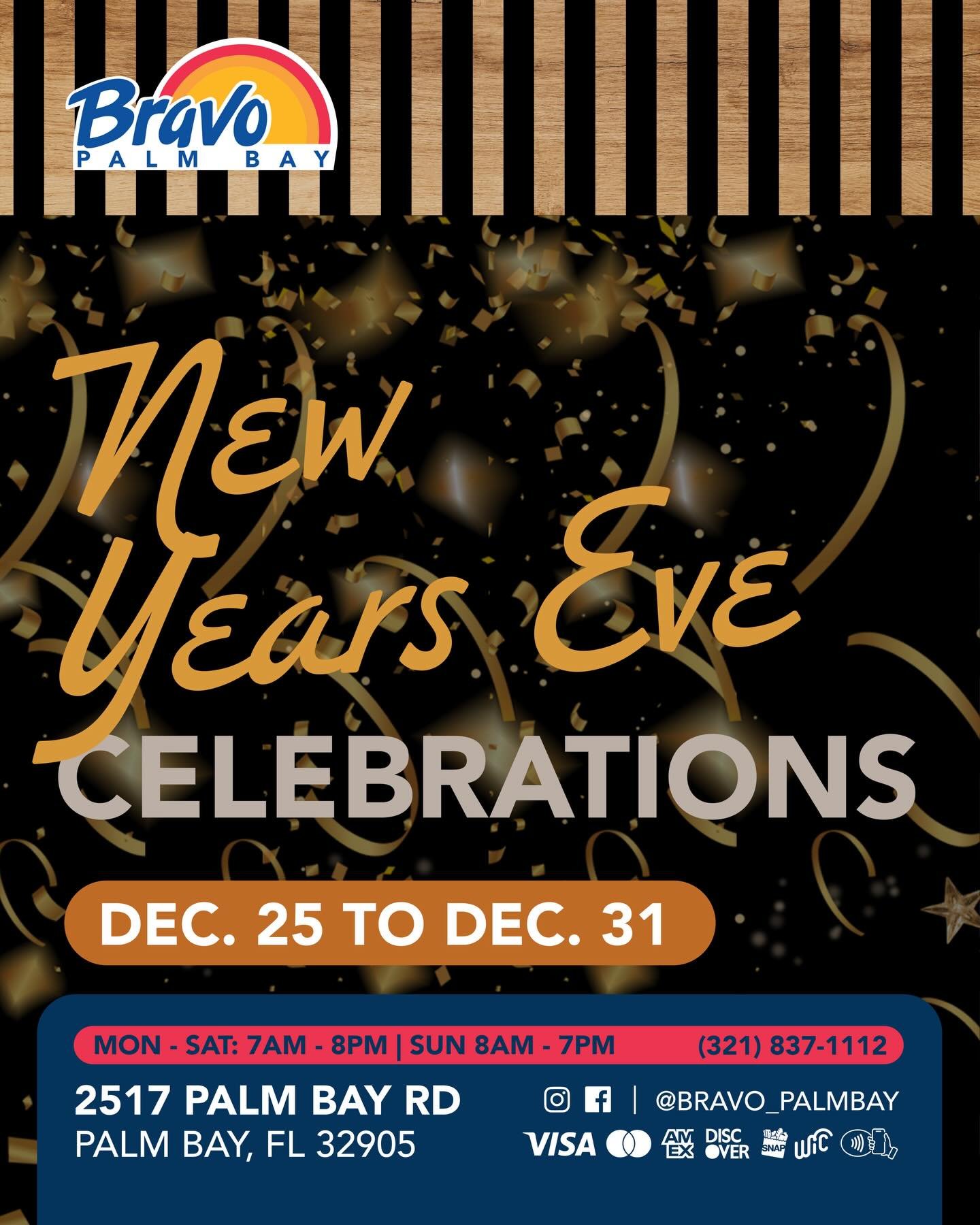 🎇 NEW YEARS EVE CELEBRATIONS 🎆
It&rsquo;s New Year&rsquo;s Eve time! Swing by our store to pick up everything you need to celebrate the new year with your favorite meals.

🛒🛒🛒🛒🛒🛒🛒

🎇 CELEBRACIONES DE NOCHE VIEJA 🎆
&iexcl;Es tiempo de Noche