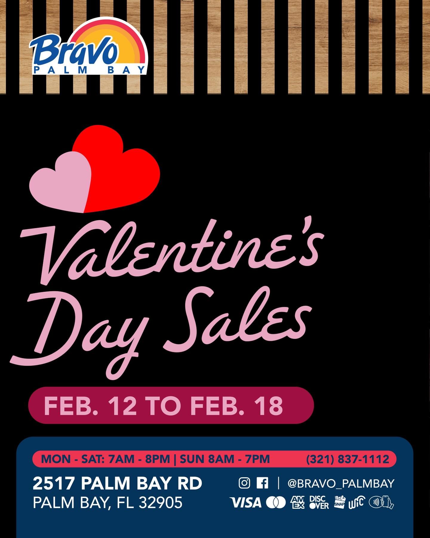 VALENTINE&rsquo;S DAY SALES 💕
It&rsquo;s time to create some amazing meal for your loved ones on this special day, pass by our store to grab your essentials.

From Feb. 12th to Feb. 18th

📍2517 Palm Bay Road NE, Palm Bay FL
☎️ (321) 837-1112

🛒🛒?