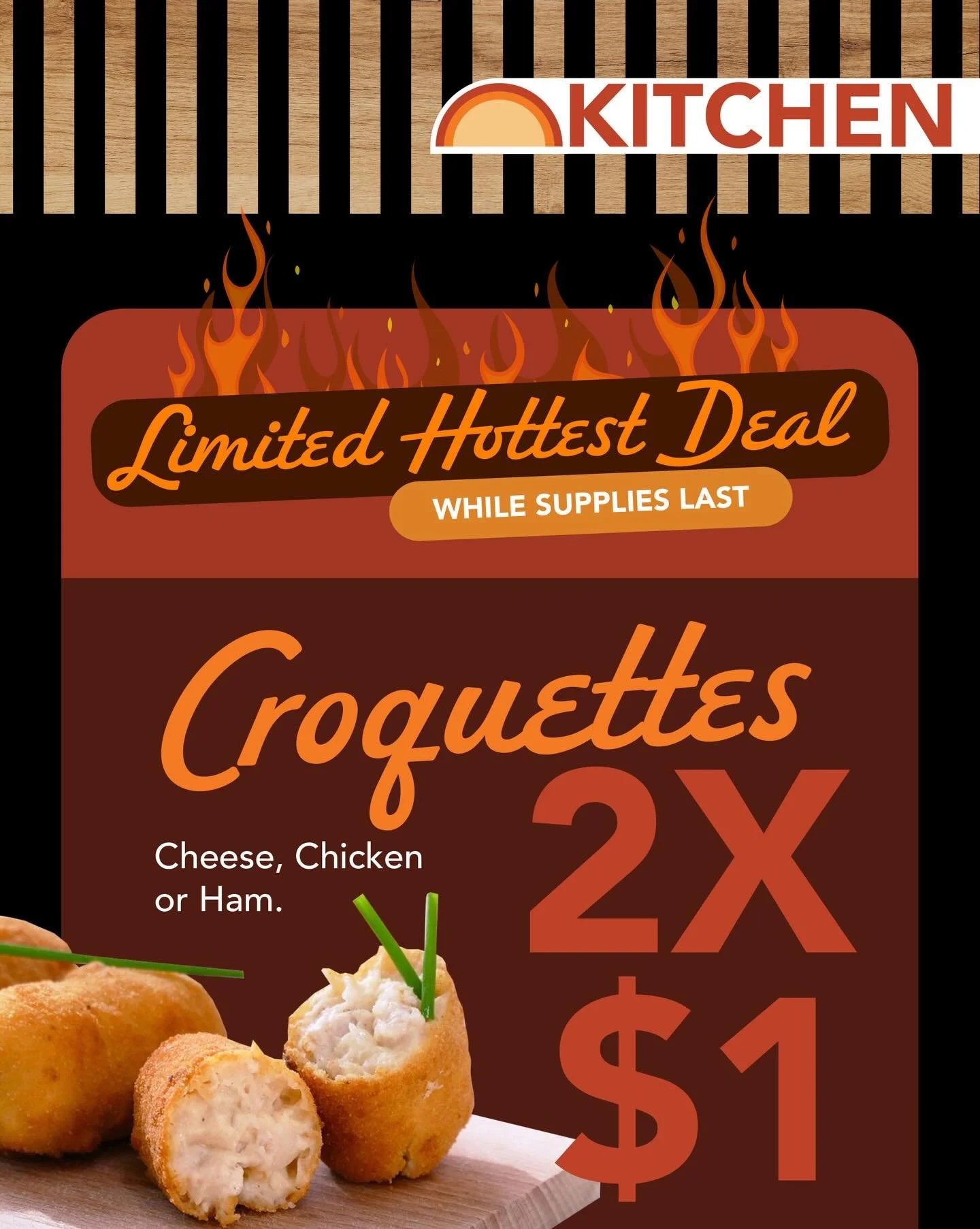 KITCHEN HOTTEST DEAL 🔥
We have some delicious Croquettes Varieties of Cheese, Chicken or Ham.
Pass by our store to taste this limited item.

Limited while supplies last.

🛒🛒🛒🛒🛒🛒🛒

OFERTA CALIENTE DE COCINA 🔥
Tenemos algunas deliciosas varied